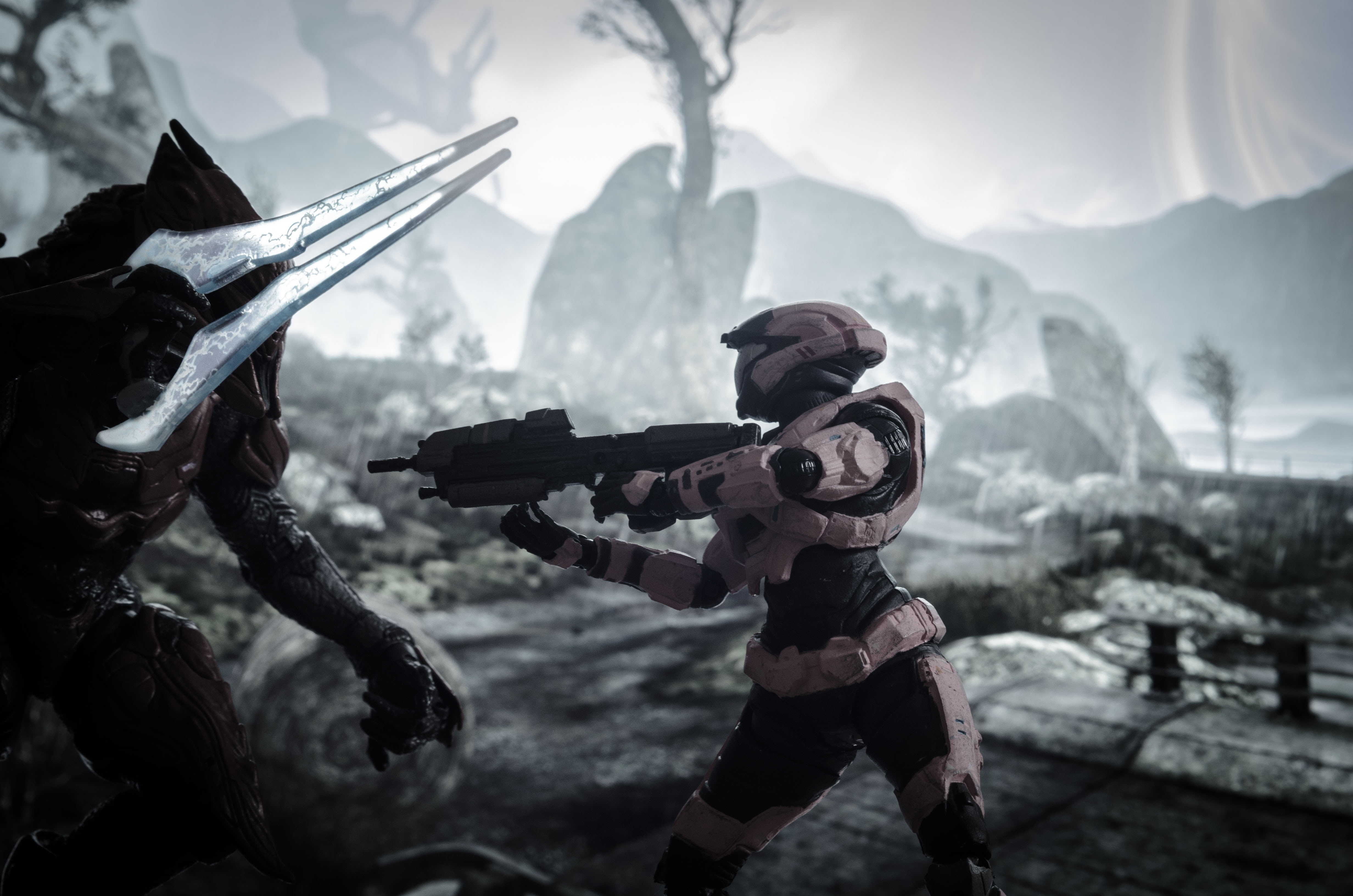 weapon, armed Forces, men, robot, horror, outdoors, conflict, soldier, sword, 4K, fighting, warrior, mountain, aggression, steel, figure, holding, HD Wallpaper