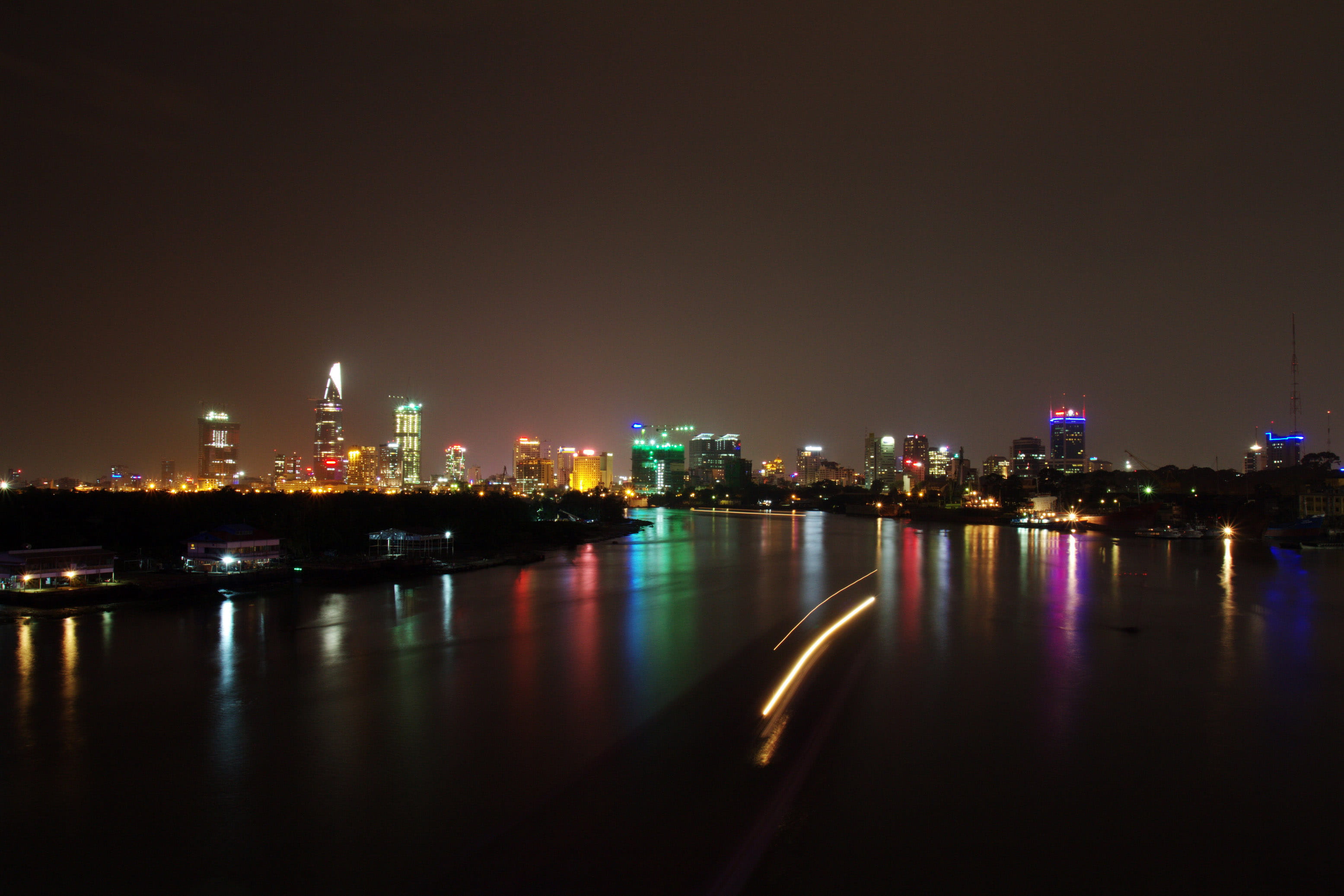 Saigon, city, famous Place, nature, urban, dusk, water, sky, transportation, 2K, urban Skyline, city life, building Exterior, Vietnam, vietnam, urban Scene, HD Wallpaper
