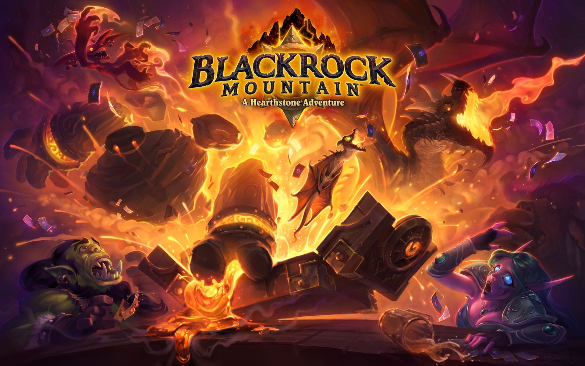 communication, glowing, Hearthstone: Heroes of Warcraft, event, western script, architecture, mountain, fire, burning, night, orange color, flame, HD Wallpaper