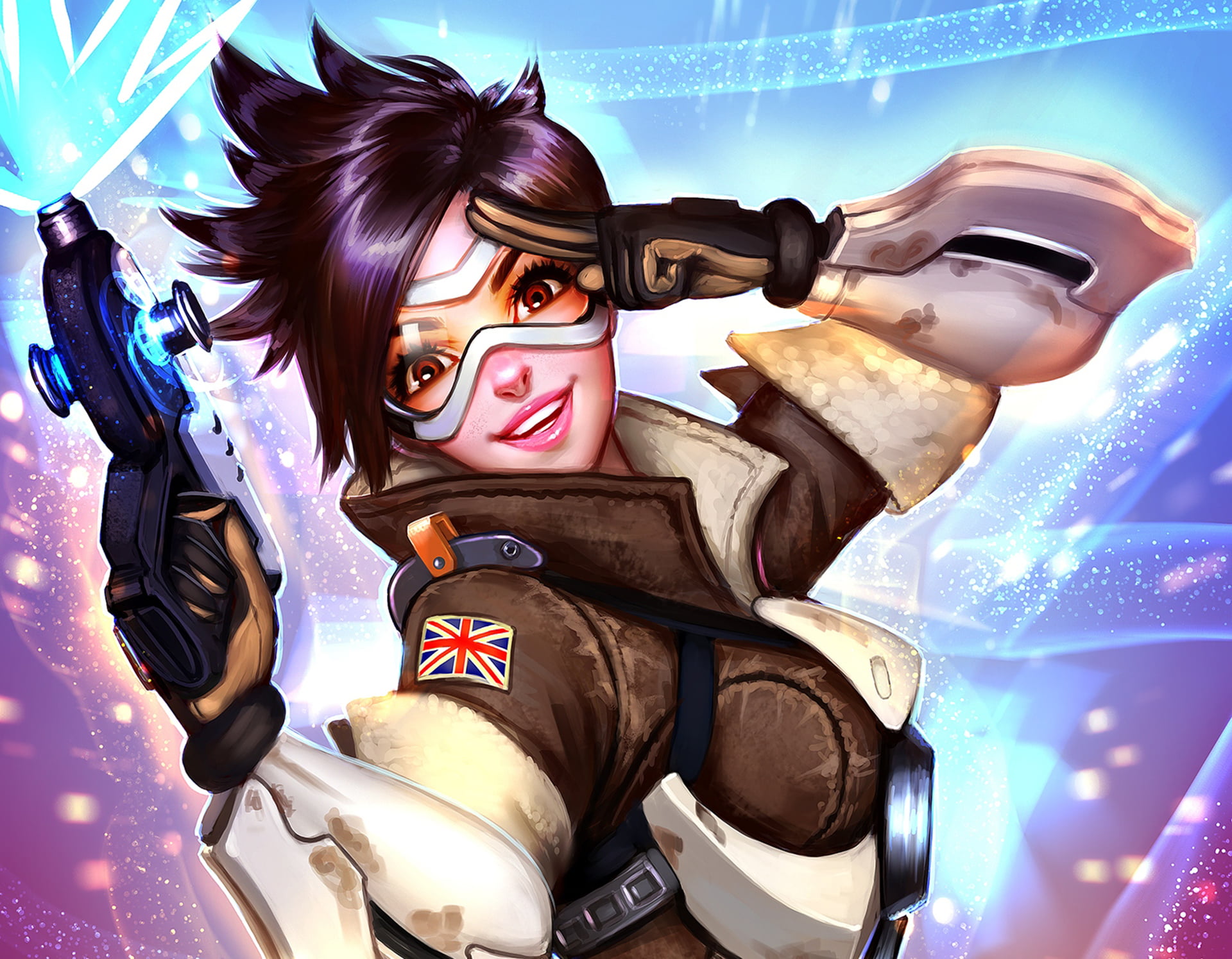 girl, females, women, nature, tracer, lifestyles, young women, looking at camera, mouth open, portrait, glasses, emotion, fun, happiness, Overwatch, art, HD Wallpaper