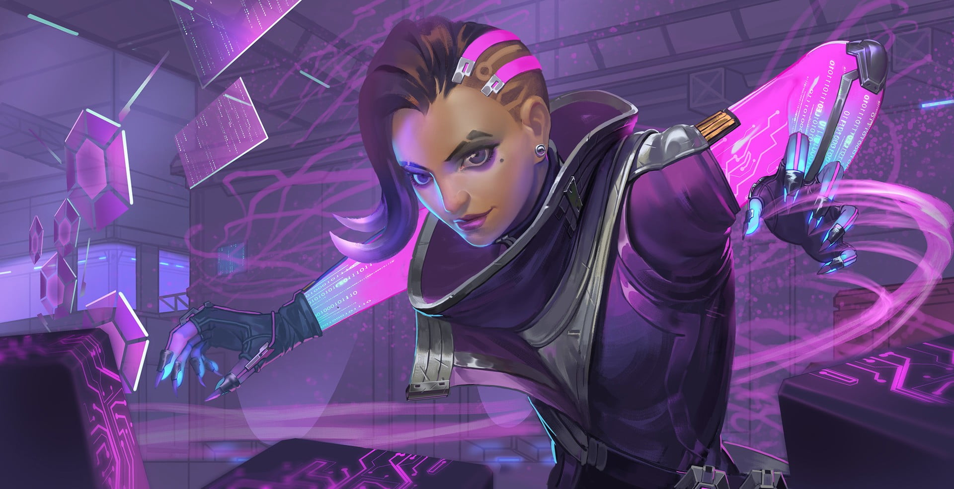 indoors, real people, illuminated, character, standing, portrait, one person, 1080P, Overwatch, purple, adult, arts culture and entertainment, lifestyles, HD Wallpaper