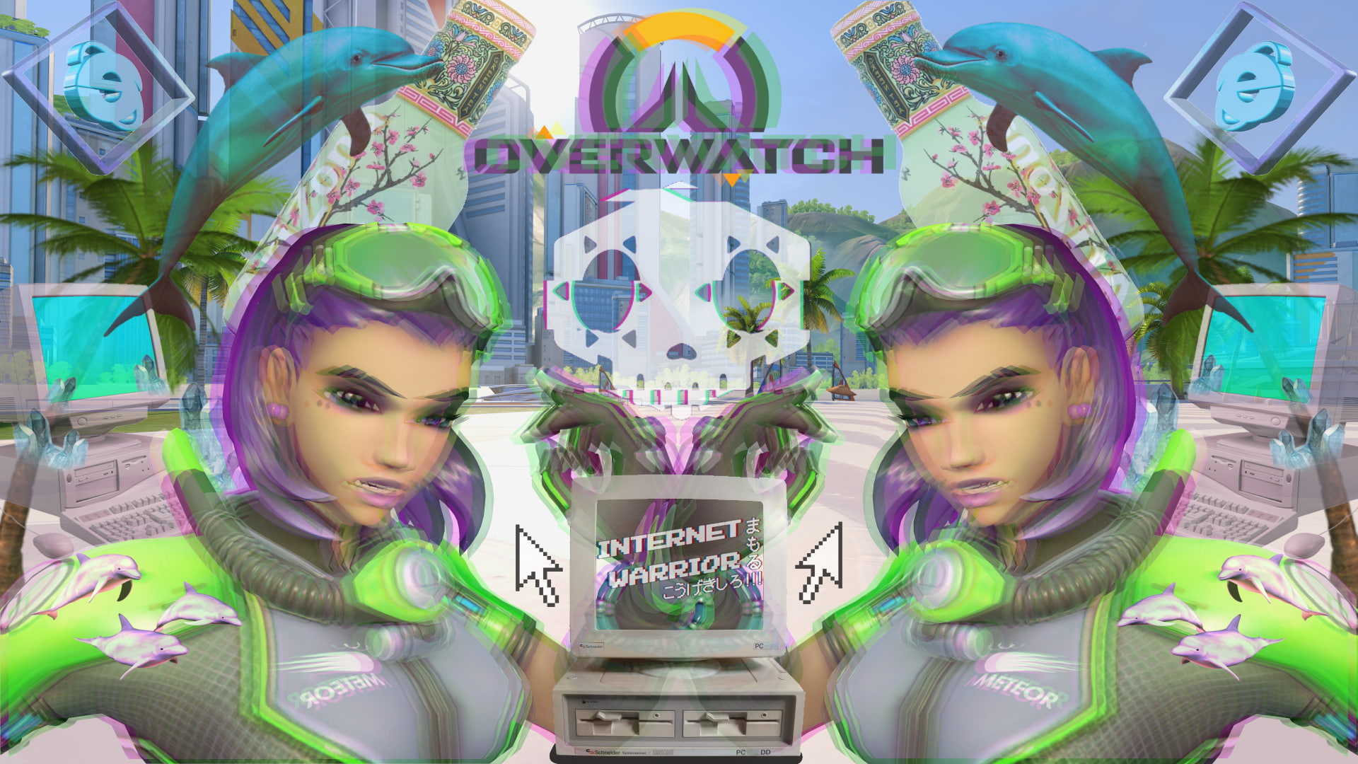 vaporwave, Overwatch, Sombra (Overwatch), 1080P, HD Wallpaper