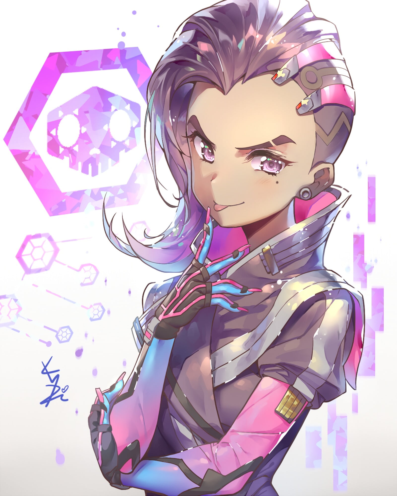 women, long hair, portrait, indoors, purple hair, beautiful woman, fashion, Sombra (Overwatch), adult, 1080P, purple, Overwatch, beauty, front view, pink color, Phone HD Wallpaper