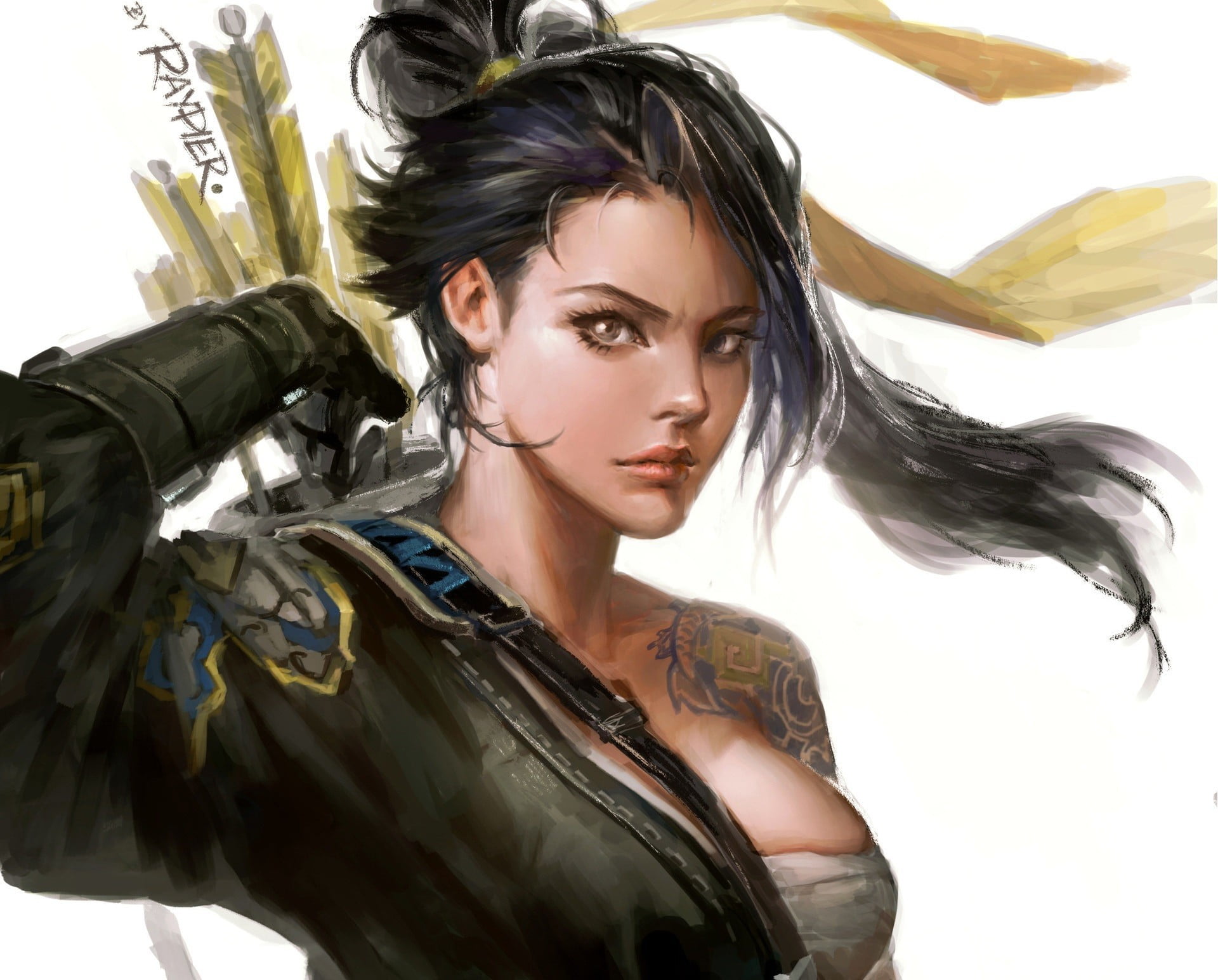 beautiful woman, lifestyles, looking at camera, young adult, Overwatch, studio shot, front view, hairstyle, young women, women, indoors, Hanzo (Overwatch), HD Wallpaper