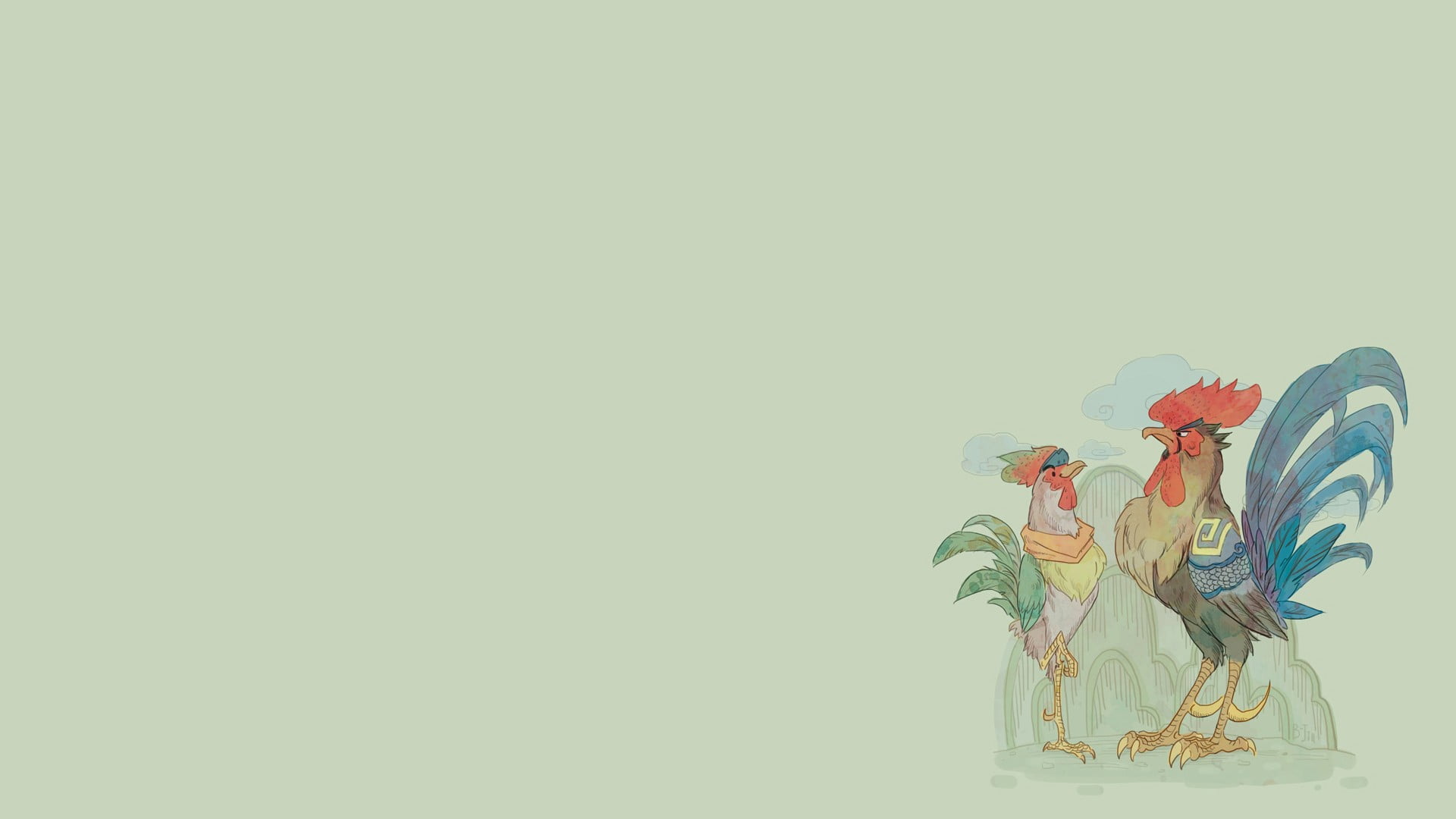 colored, art and craft, wall - building feature, roosters, Genji (Overwatch), indoors, male likeness, beside, two, nature, 1080P, people, Overwatch, sketch, HD Wallpaper