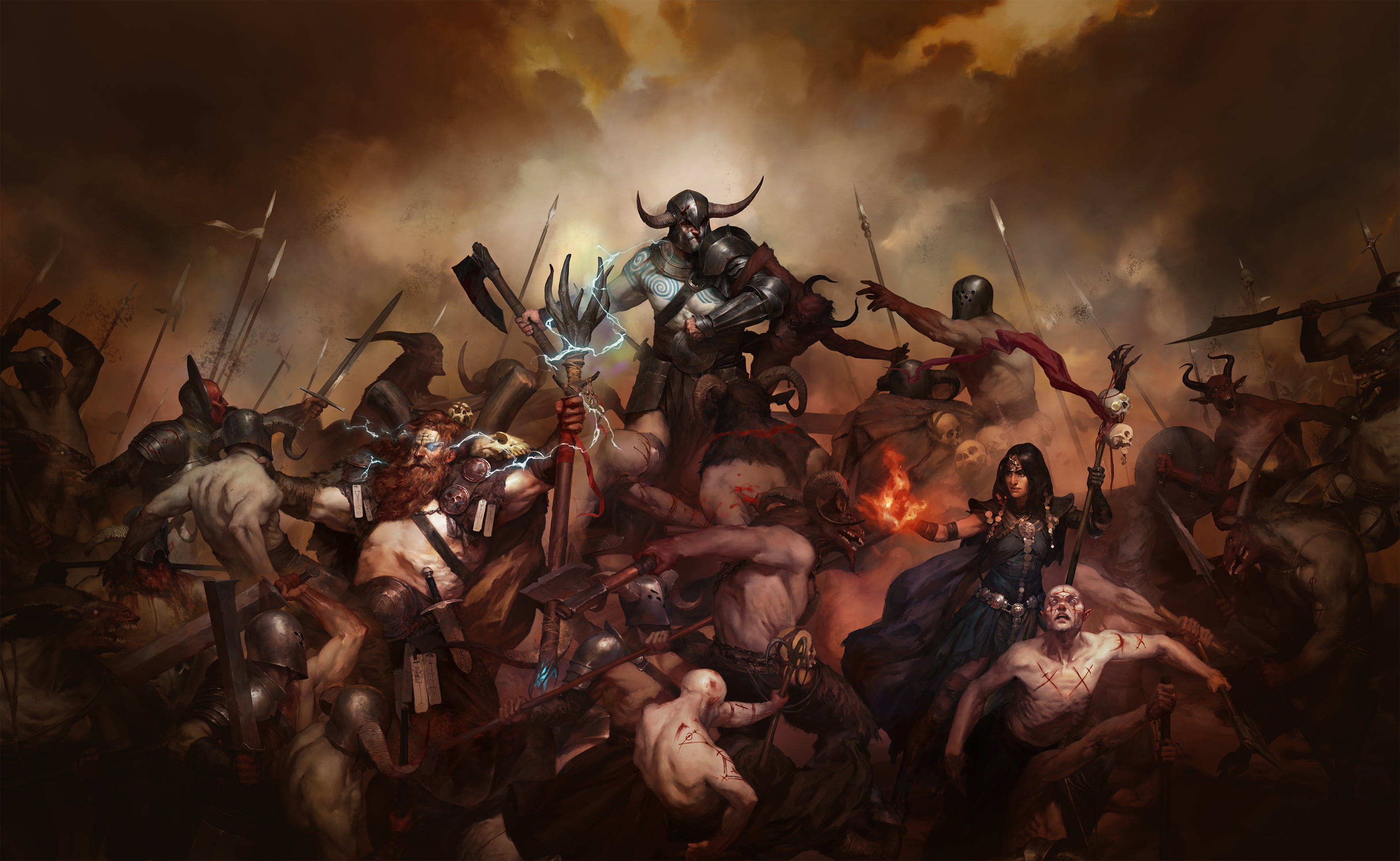 Wizard, Diablo IV, Video Game, Barbarian, Warrior, 2K, Sorceress, Battle, HD Wallpaper