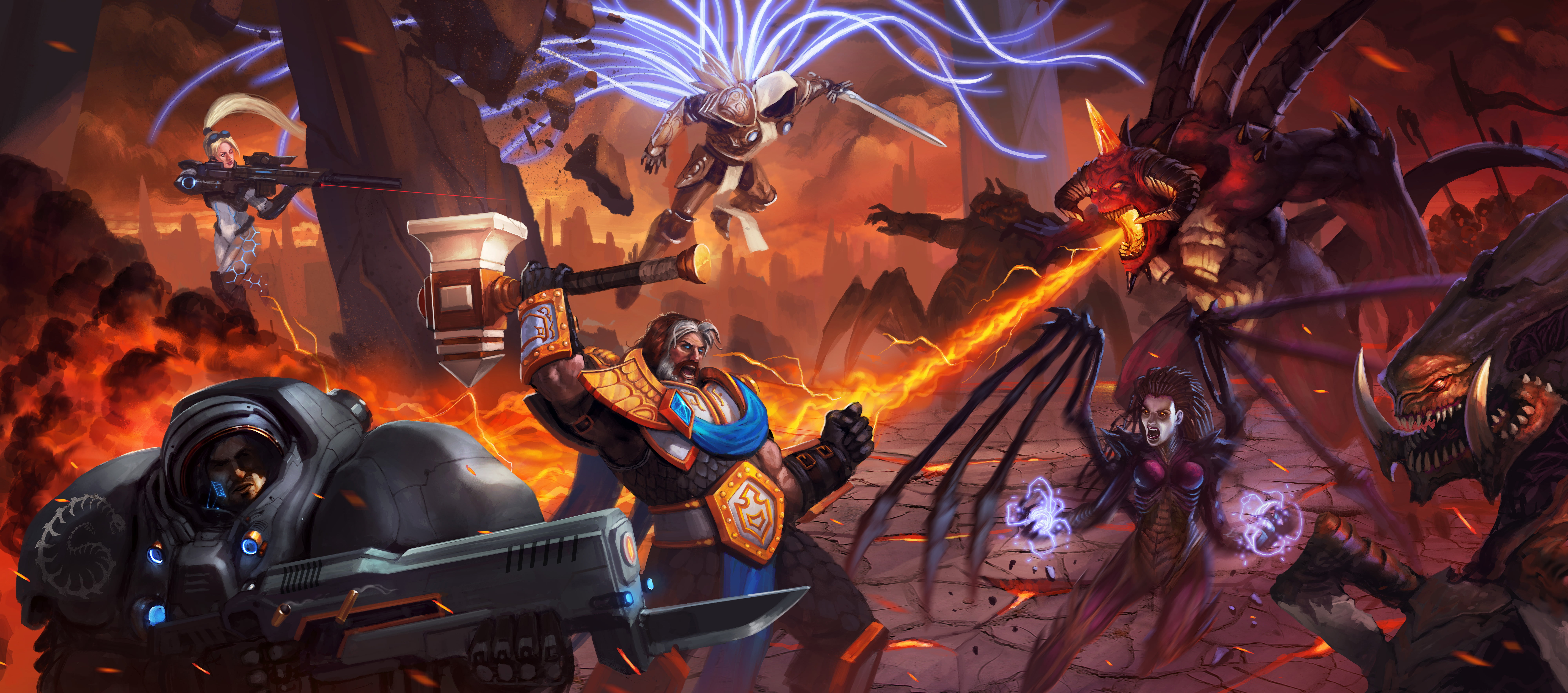 diablo, enjoyment, fire, Azmodan, nova, outdoors, arts culture and entertainment, real people, 8K, starcraft, Tyrael, motion, night, group of people, burning, HD Wallpaper
