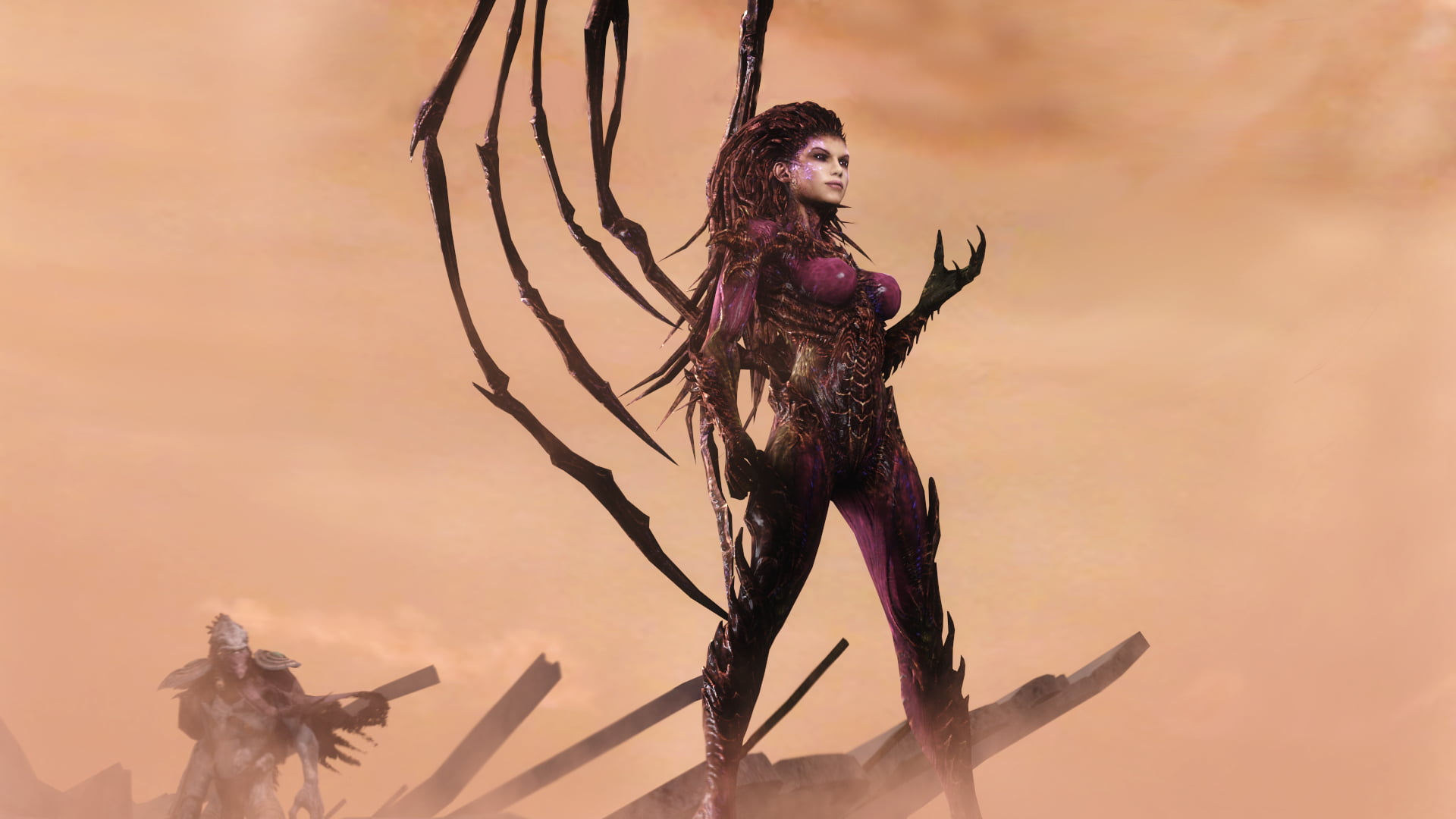 beautiful, forest, no people, fantasy, animal wildlife, animal, outdoors, 1080P, evil, front view, warrior, statue, representation, female, beauty, The Queen Of Blades, HD Wallpaper