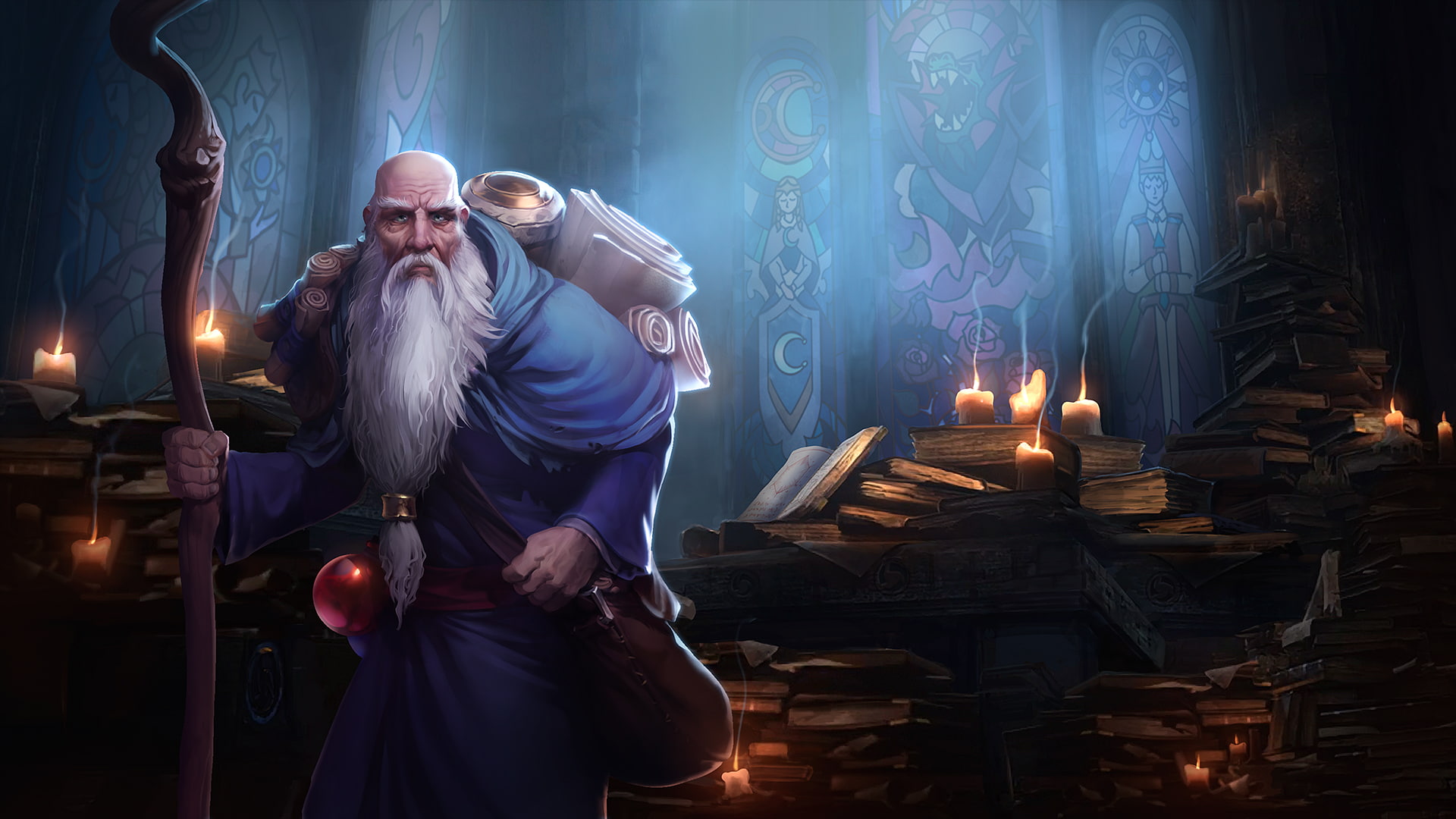 video games, standing, place of worship, books, beard, Deckard Cain, built structure, men, digital art, Blizzard Entertainment, night, real people, candle, HD Wallpaper