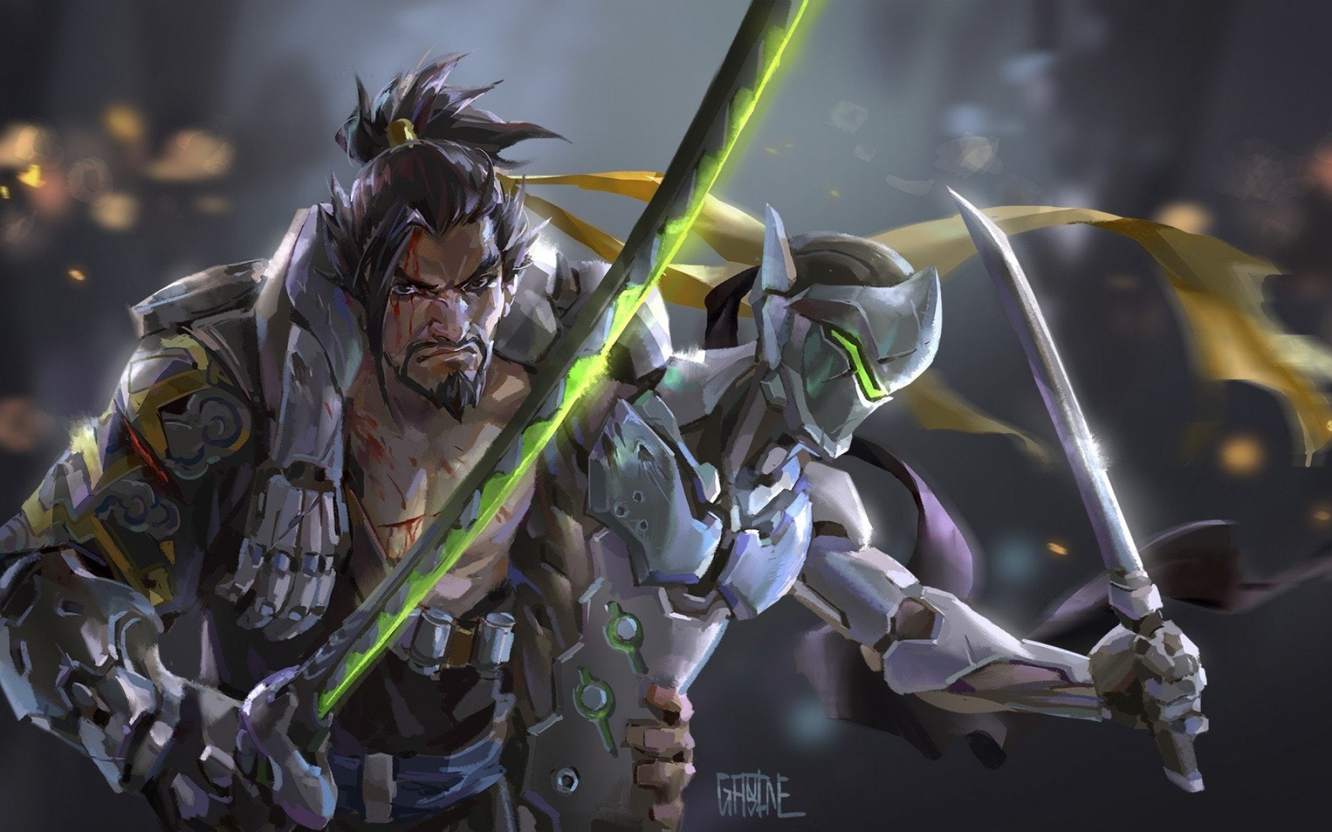 Genji (Overwatch), Hanzo Shimada, 1080P, Overwatch, Video Game, Hanzo (Overwatch), Genji Shimada, HD Wallpaper