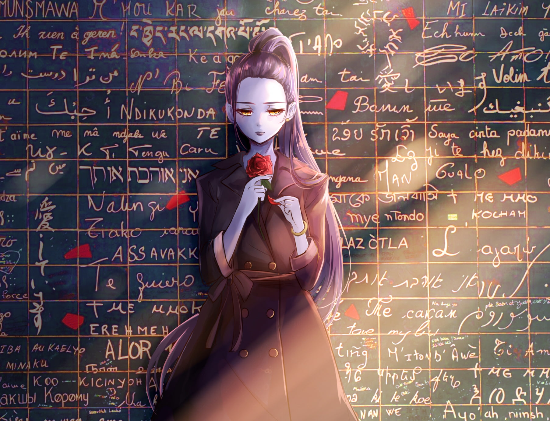 rose, video games, 720P, Overwatch, Widowmaker (Overwatch), anime girls, chalkboard, AMÉLIE LACROIX, artwork, digital art, HD Wallpaper