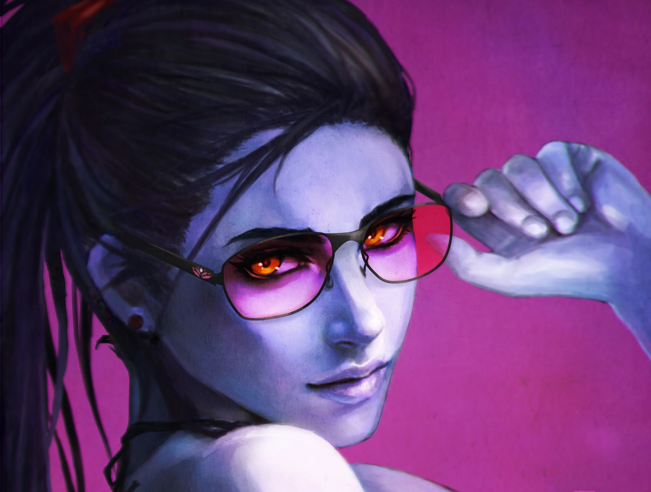 Amélie Lacroix, face, girl, casua, Overwatch, widowmaker, 1080P, glasses, killer, HD Wallpaper