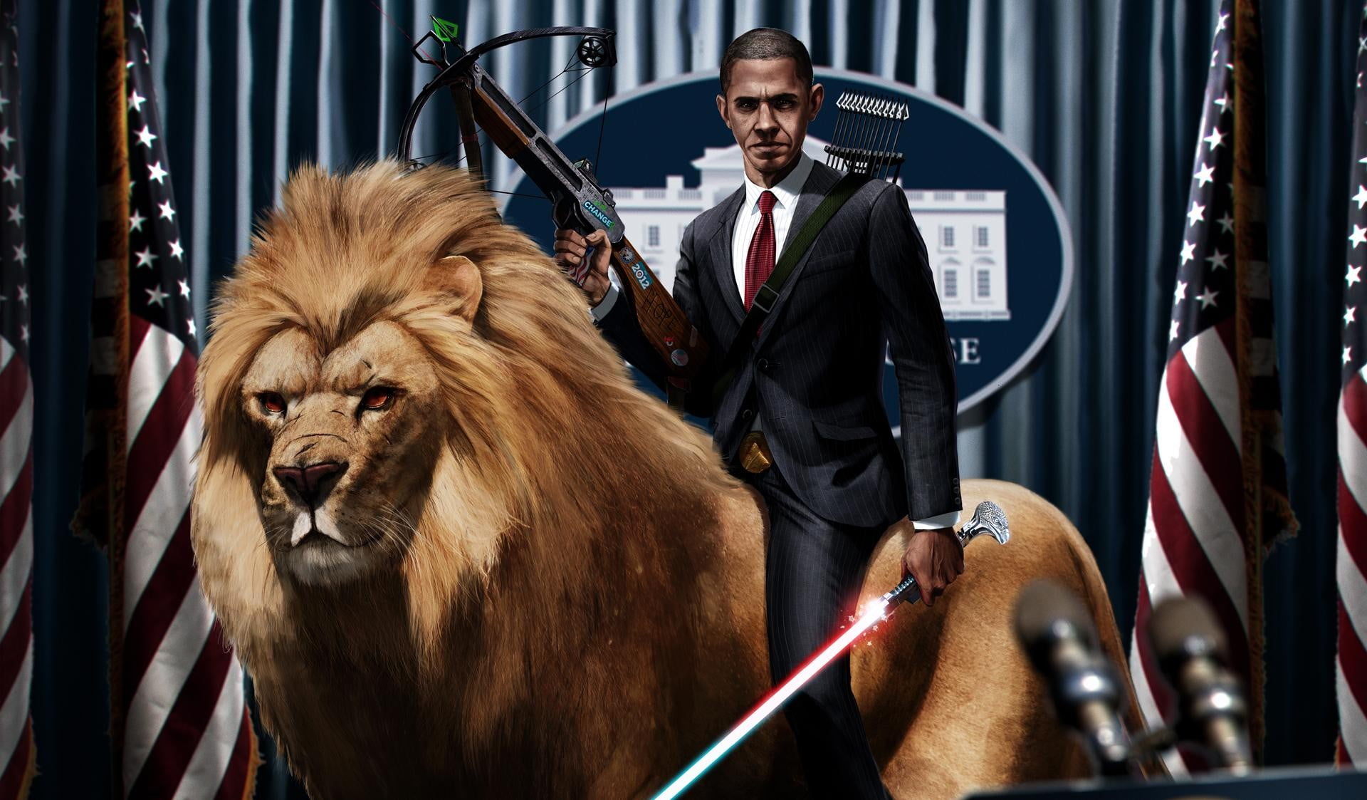 barack, looking at camera, pets, Barack Obama, holding, front view, flag, one person, animal wildlife, presidents, lion, digital art, livestock, lifestyles, HD Wallpaper