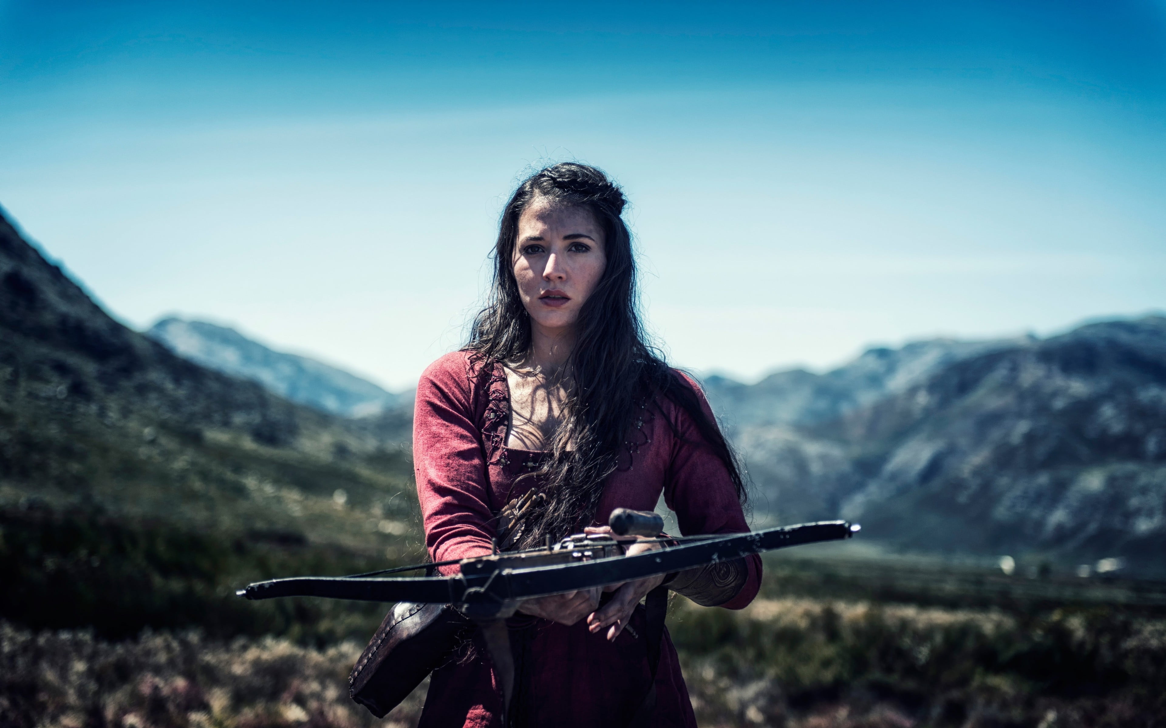 4K, lifestyles, beauty, beautiful woman, hairstyle, crossbow, portrait, outdoors, young women, nature, young adult, scenics - nature, beauty in nature, HD Wallpaper