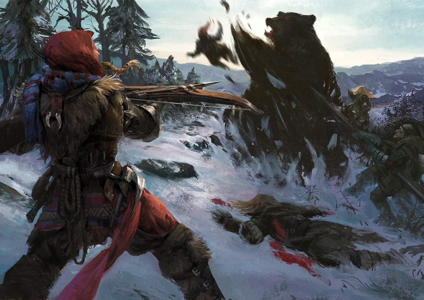 fantasy art, winter, crossbows, 720P, bears, HD Wallpaper