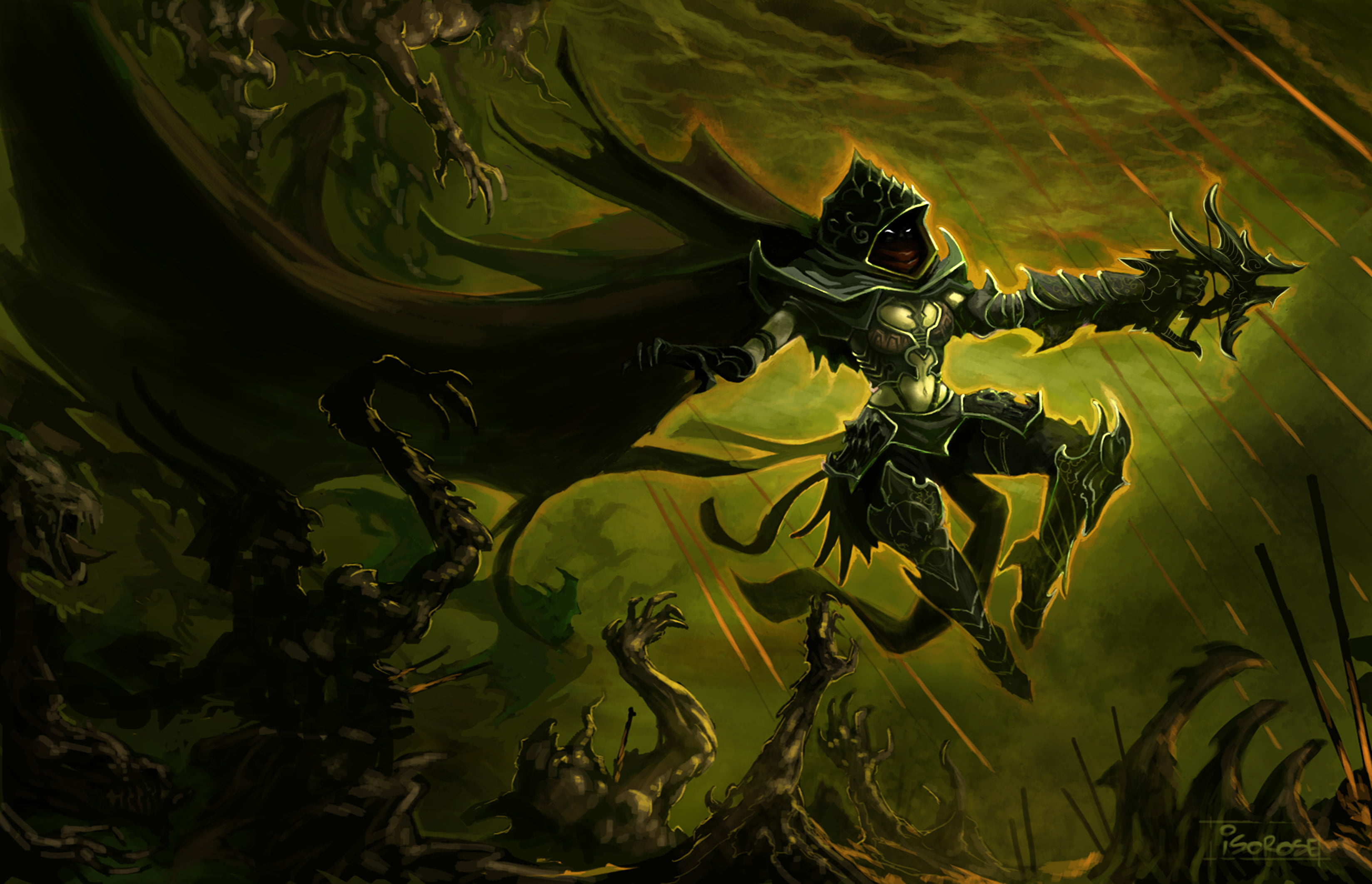 plant, 2K, no people, abstract, pattern, demons, armor, leaf, close-up, day, sculpture, green Color, the past, demon, hunter, plant part, craft, HD Wallpaper