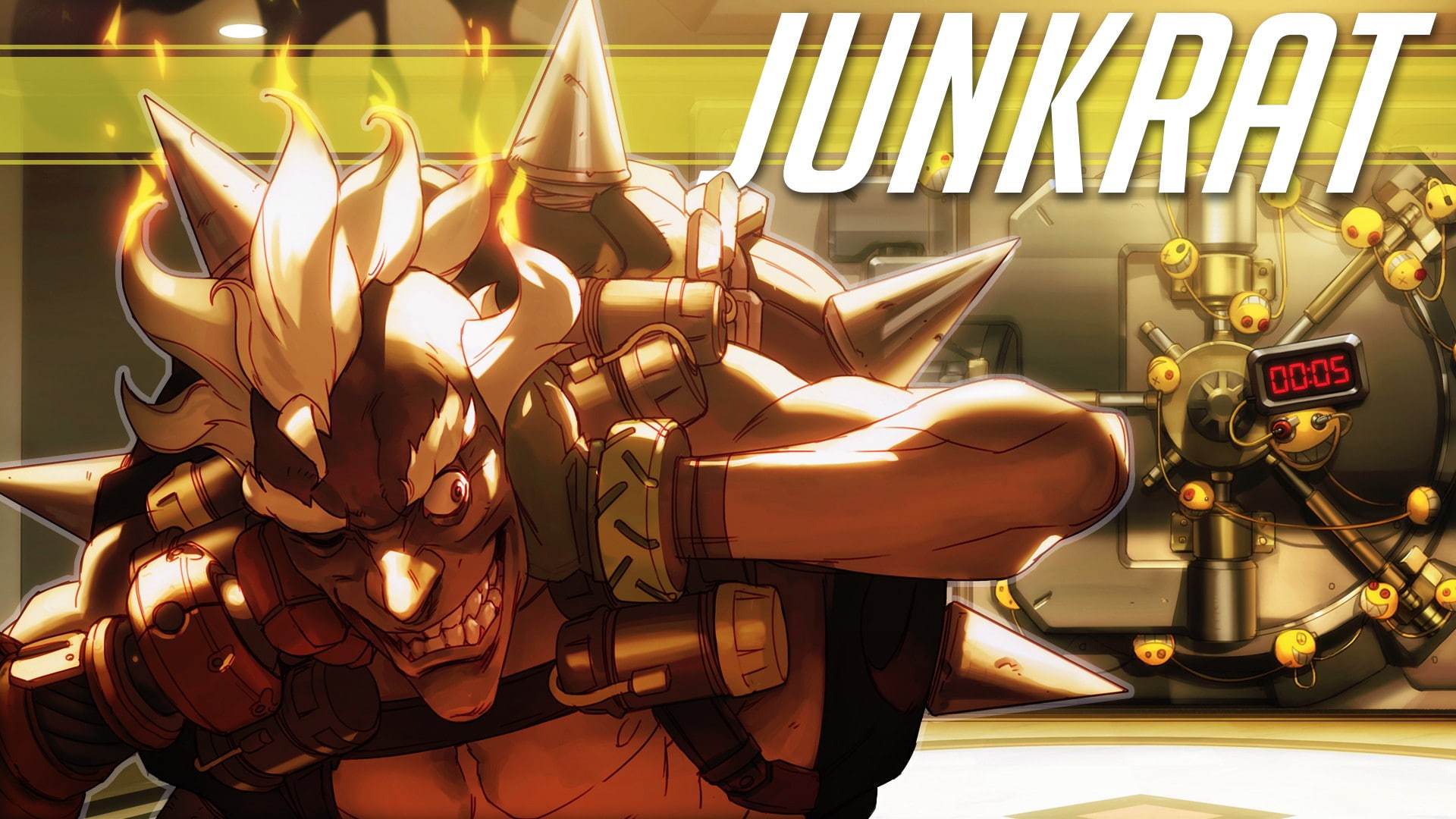 Jamison Fawkes, wall - building feature, technology, 1080P, Junkrat, still life, transportation, text, motor vehicle, no people, Blizzard Entertainment, HD Wallpaper