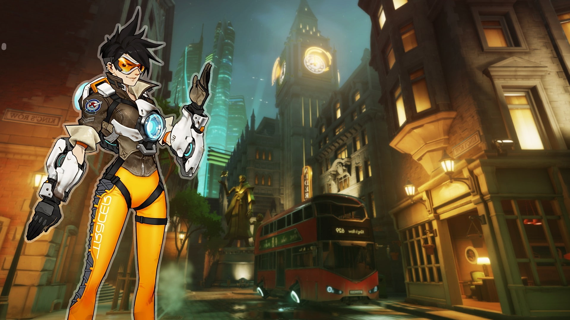 male likeness, travel, built structure, no people, sculpture, low angle view, 1080P, lighting equipment, travel destinations, statue, outdoors, livewirehd author lena oxton overwatch blizzard entertainment video games tracer chronal accelerator, HD Wallpaper