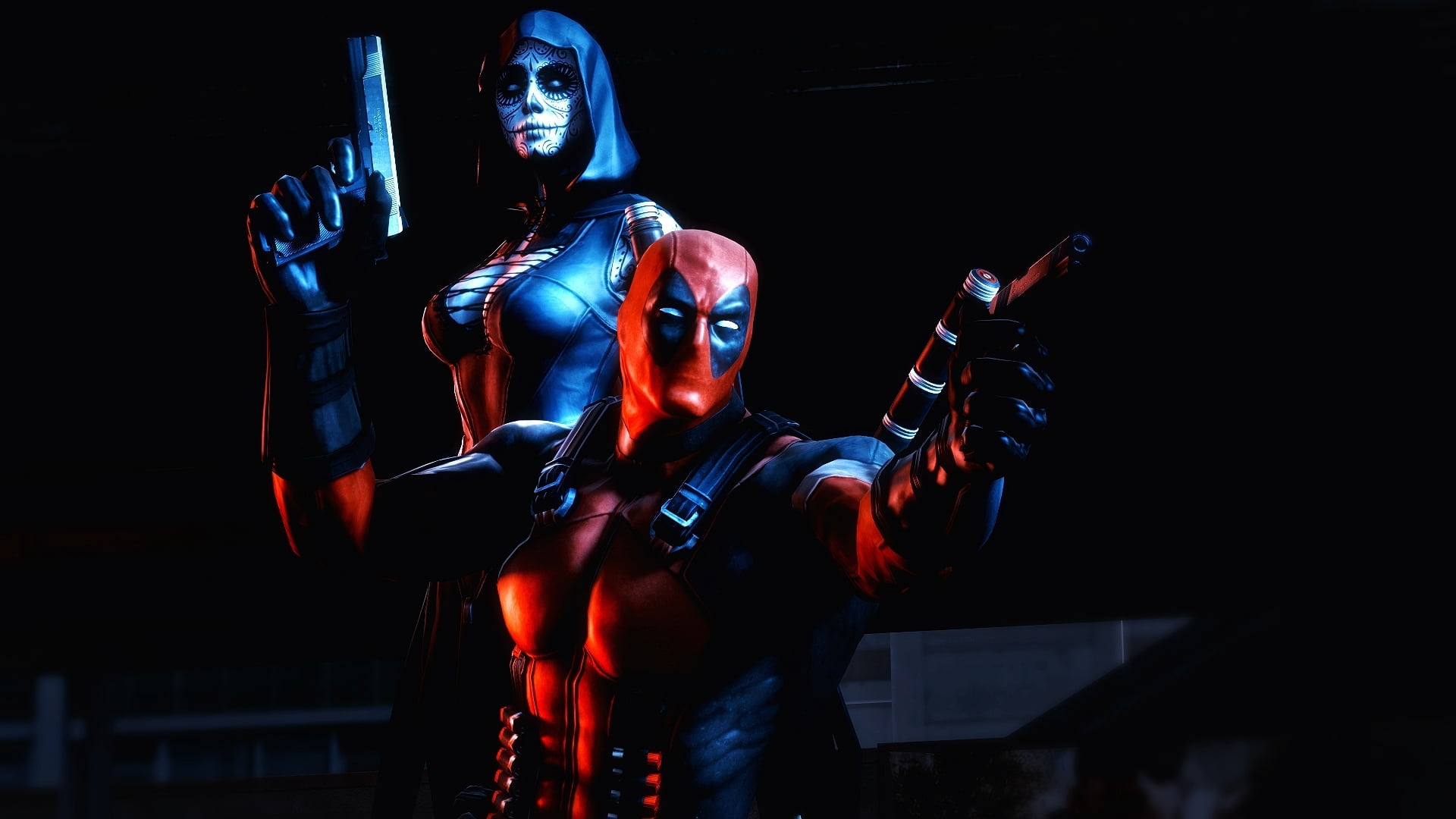 art and craft, waist up, gun, weapon, deadpool, futuristic, Death, strength, representation, dark, illuminated, 1080P, toy, people, editorial, conflict, HD Wallpaper