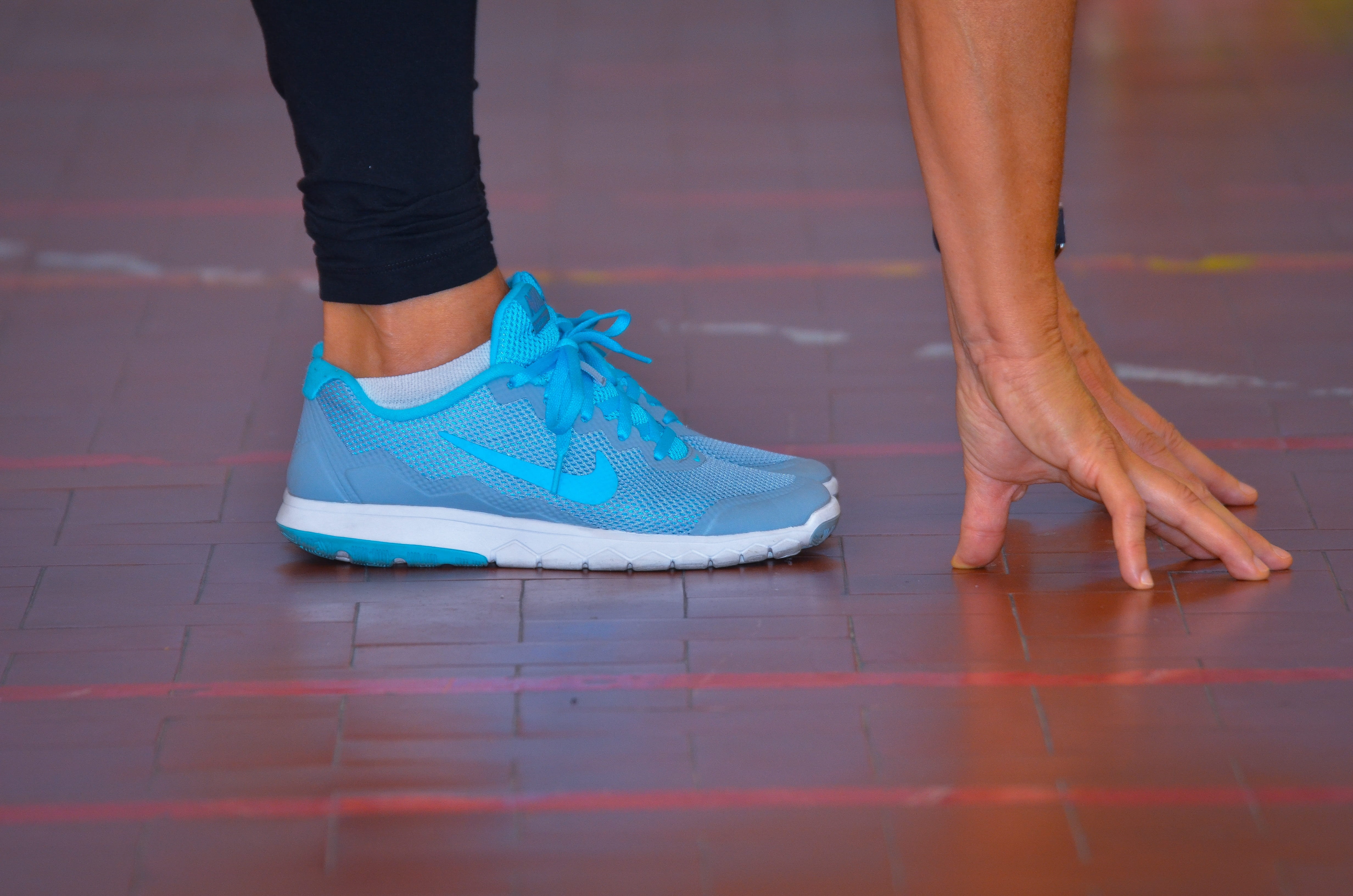 shoe, one person, active, young, human limb, girl, indoors, sport, blue, do, lifestyles, athletic, tile, body part, tiled floor, strength, standing, fashion, HD Wallpaper