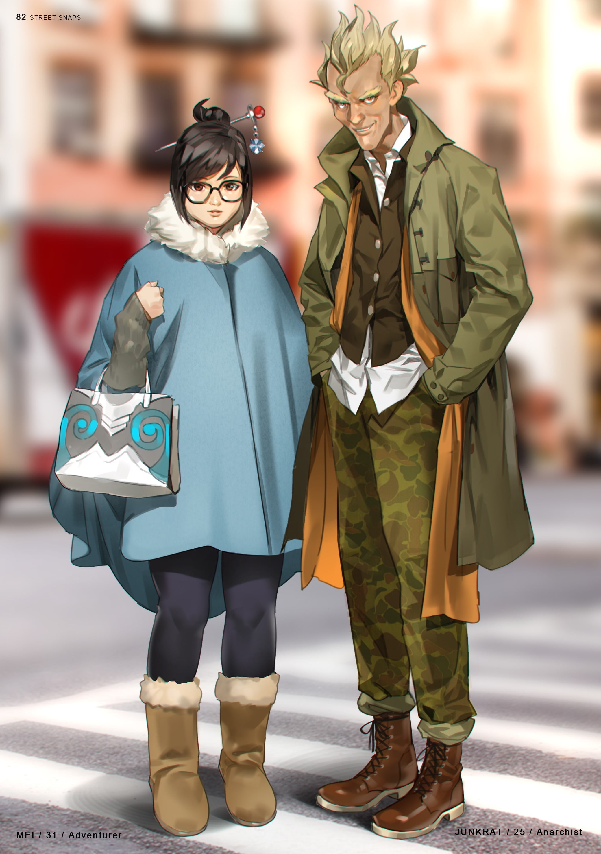 togetherness, clothing, Mei (Overwatch), anime, bag, characters, walking, 2K, standing, Overwatch, female, short hair, front view, men, male, day, women, Phone HD Wallpaper
