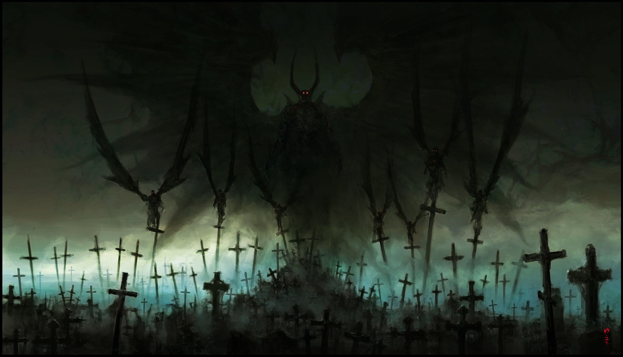 1080P, Demon, Graveyard, Cross, Dark, HD Wallpaper