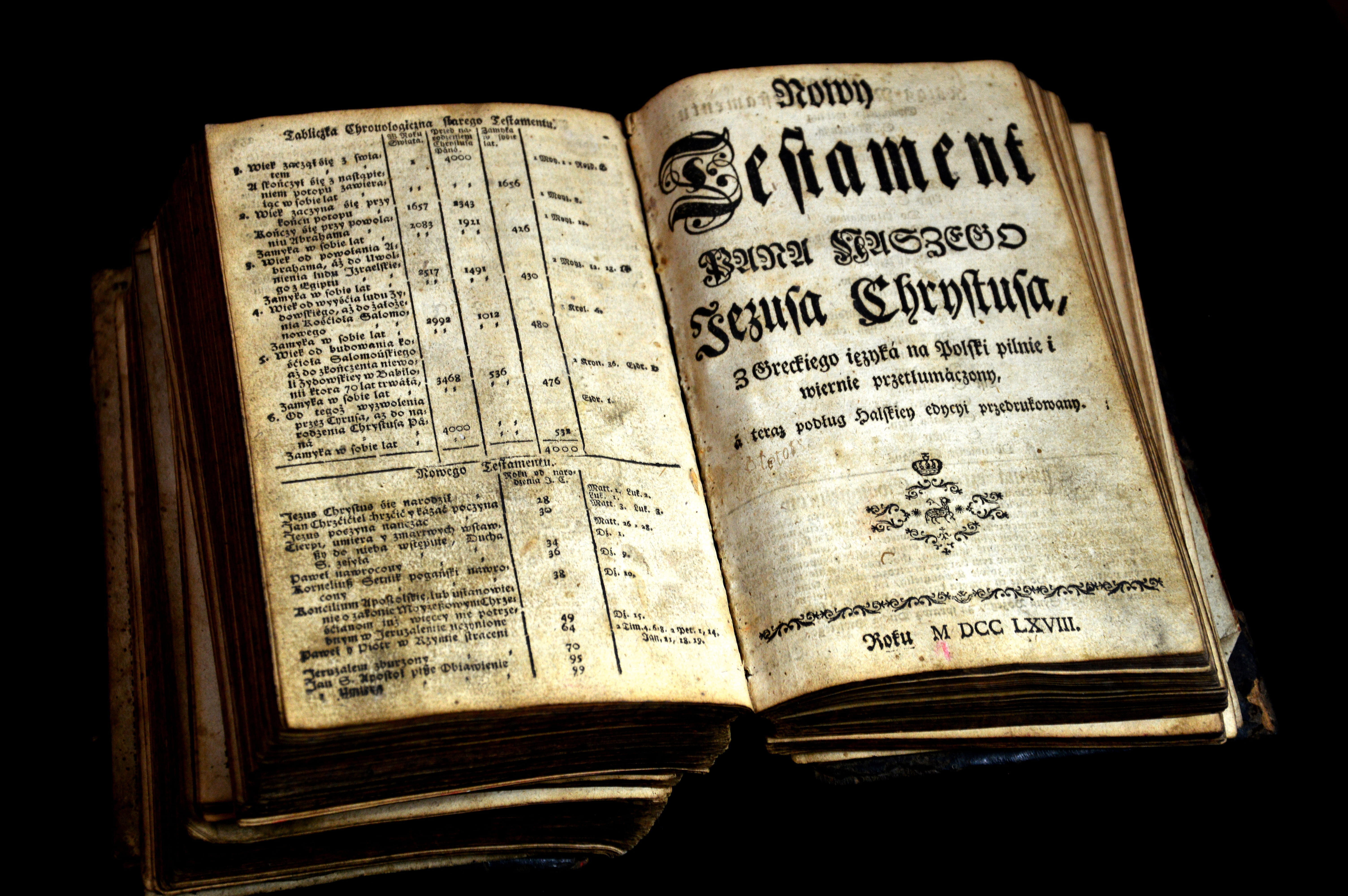 book, 5K, font, mass, black background, text, arts culture and entertainment, displaying, page, publication, indoors, dirty, new testament, open, history, HD Wallpaper