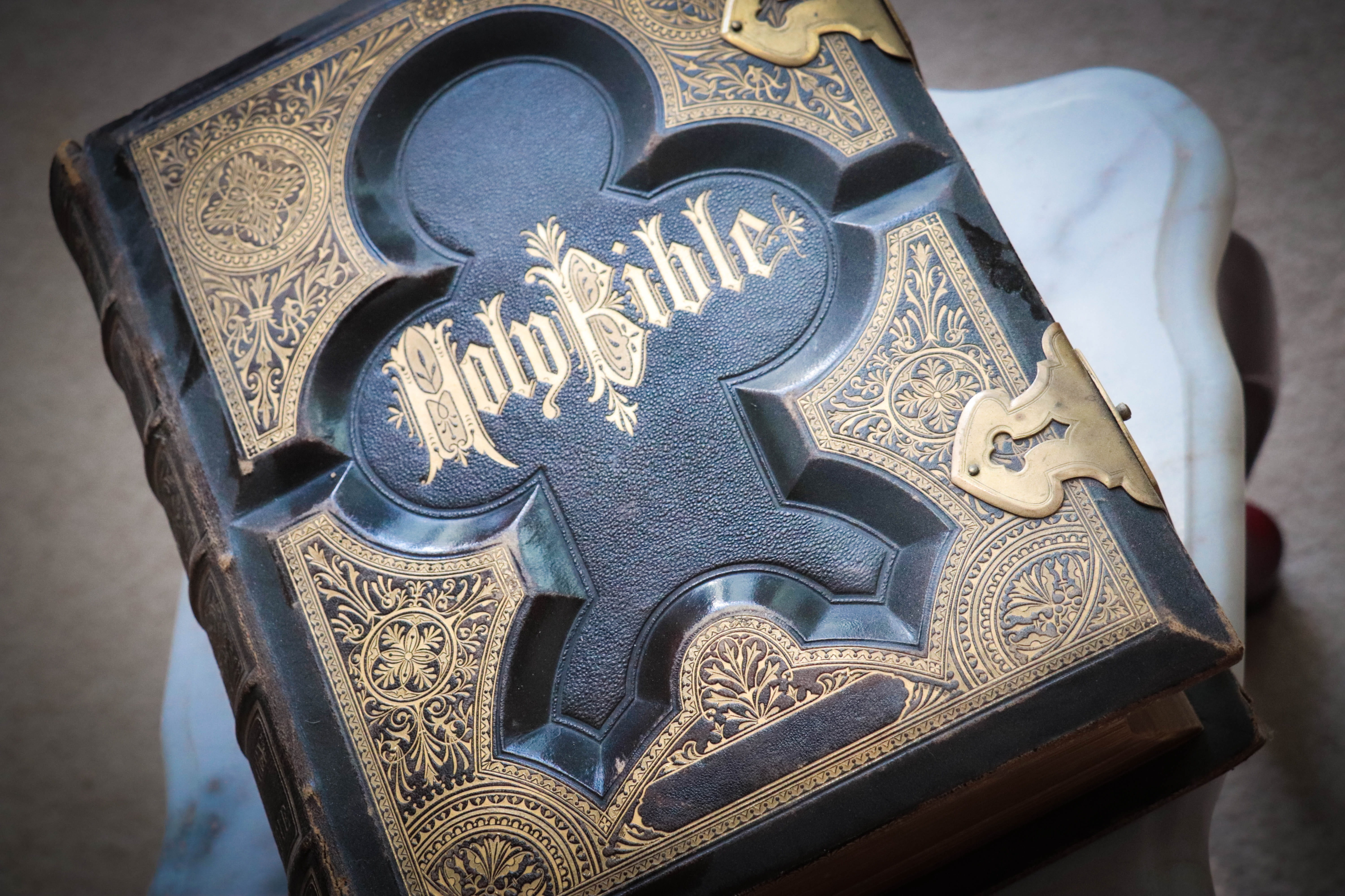 old bible, no people, family bible, carving, indoors, low angle view, building, carving - craft product, built structure, christianity, holy, belief, ancient text, HD Wallpaper