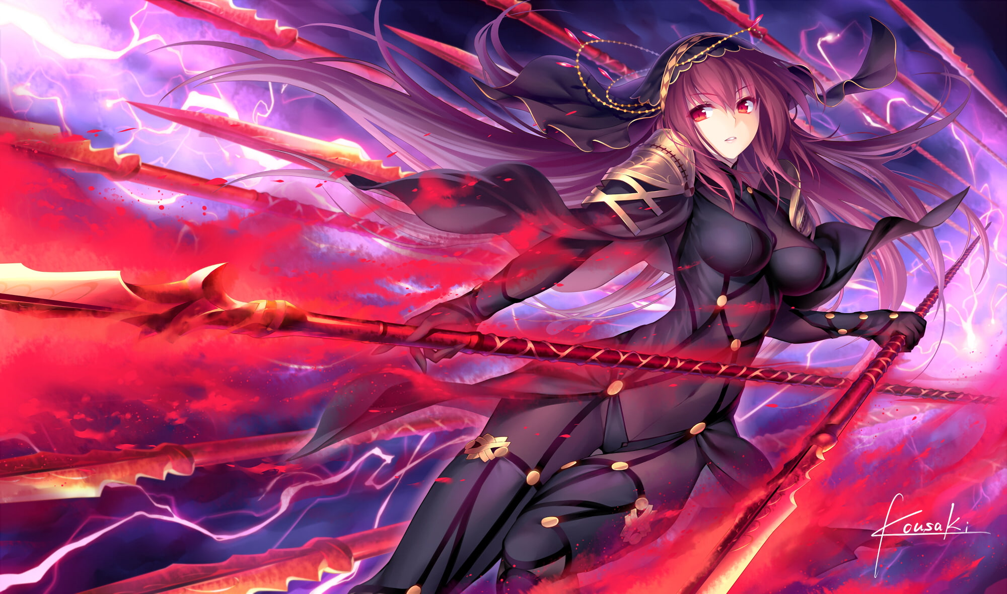 glowing, full length, illuminated, nature, Anime, fate stay night, scathach, decoration, arts culture and entertainment, cape, art and craft, indoors, representation, HD Wallpaper