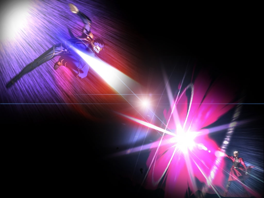 lancer, archer, stay, 480P, fate, fate stay night, red, art, hd, night, anime, HD Wallpaper