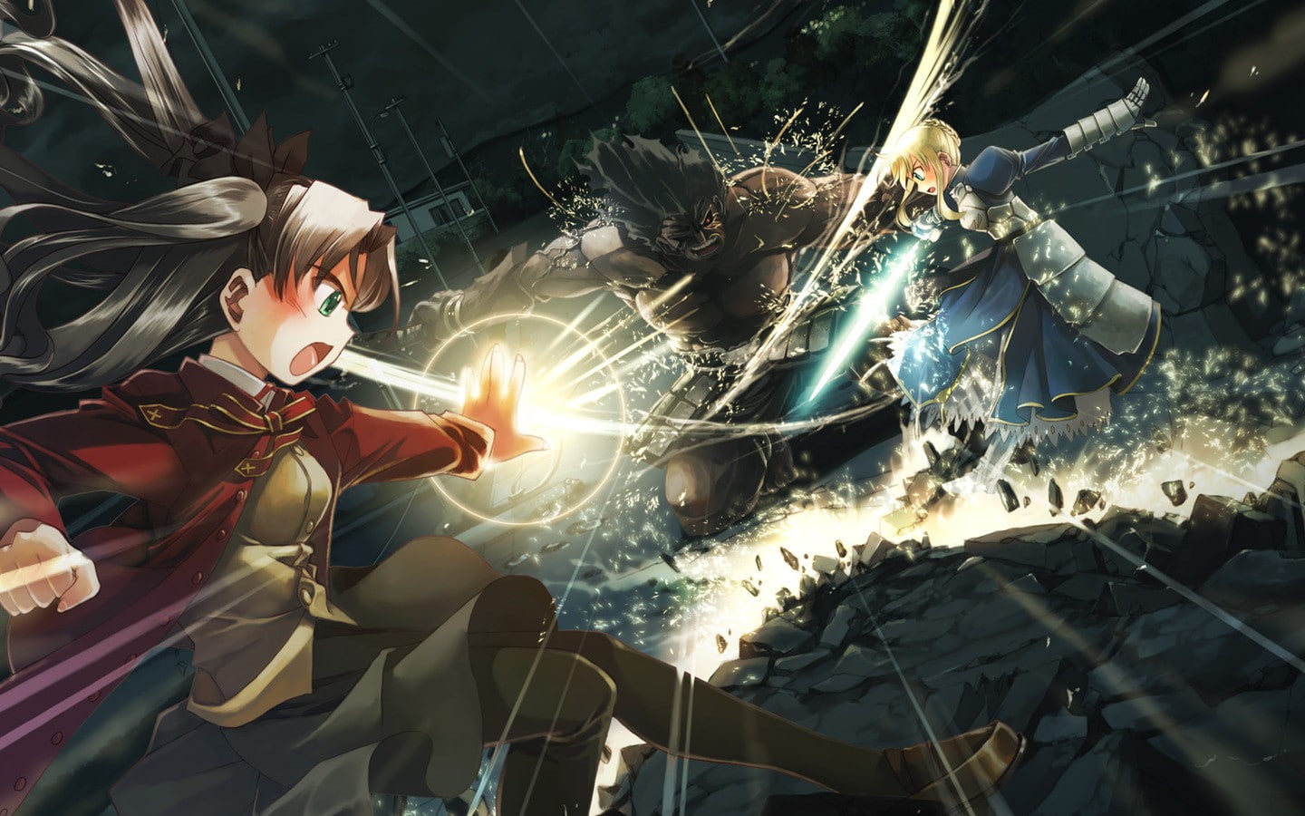 protective workwear, glowing, Fate/Stay Night: Unlimited Blade Works, one person, indoors, lifestyles, nature, 720P, occupation, sparks, Tohsaka Rin, young women, HD Wallpaper