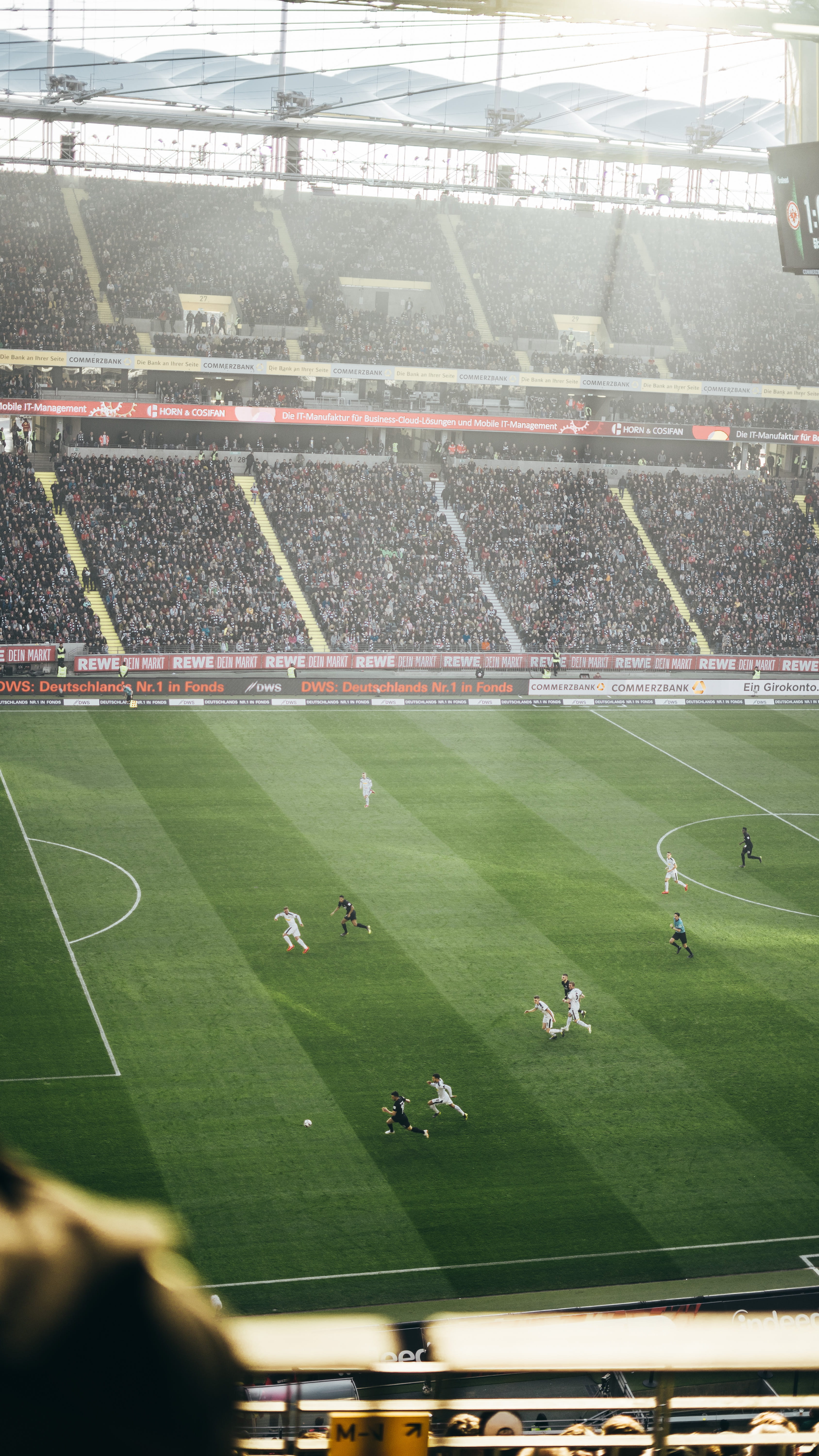 outdoors, football, spectator, grass, germany, playing field, commerzbank arena, photo, frankfurt am main, soccer, 5K, human, building, sport, sprint, Phone HD Wallpaper