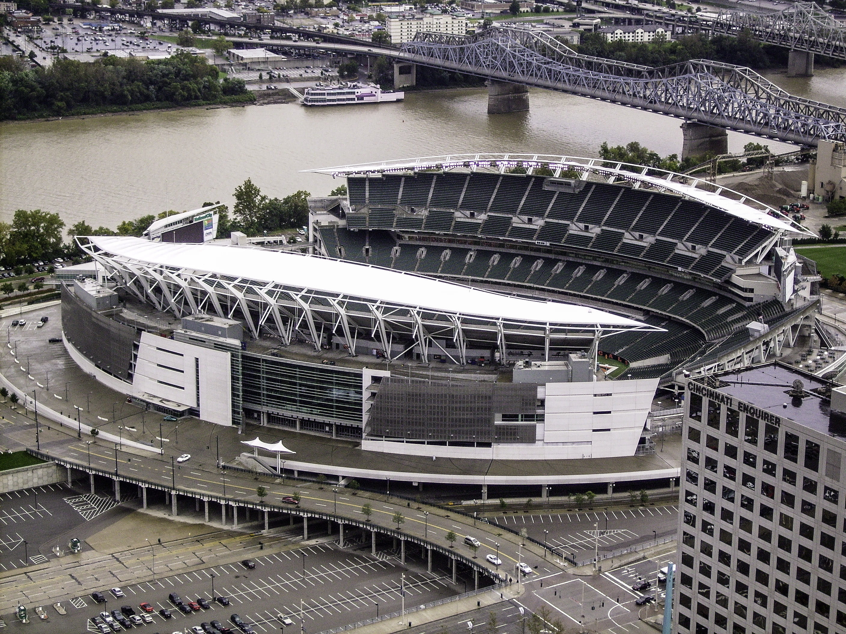 arts culture and entertainment, cityscape, built structure, brown, building exterior, paul, Paul Brown Stadium, paris - France, track, Cincinnati, public domain, HD Wallpaper