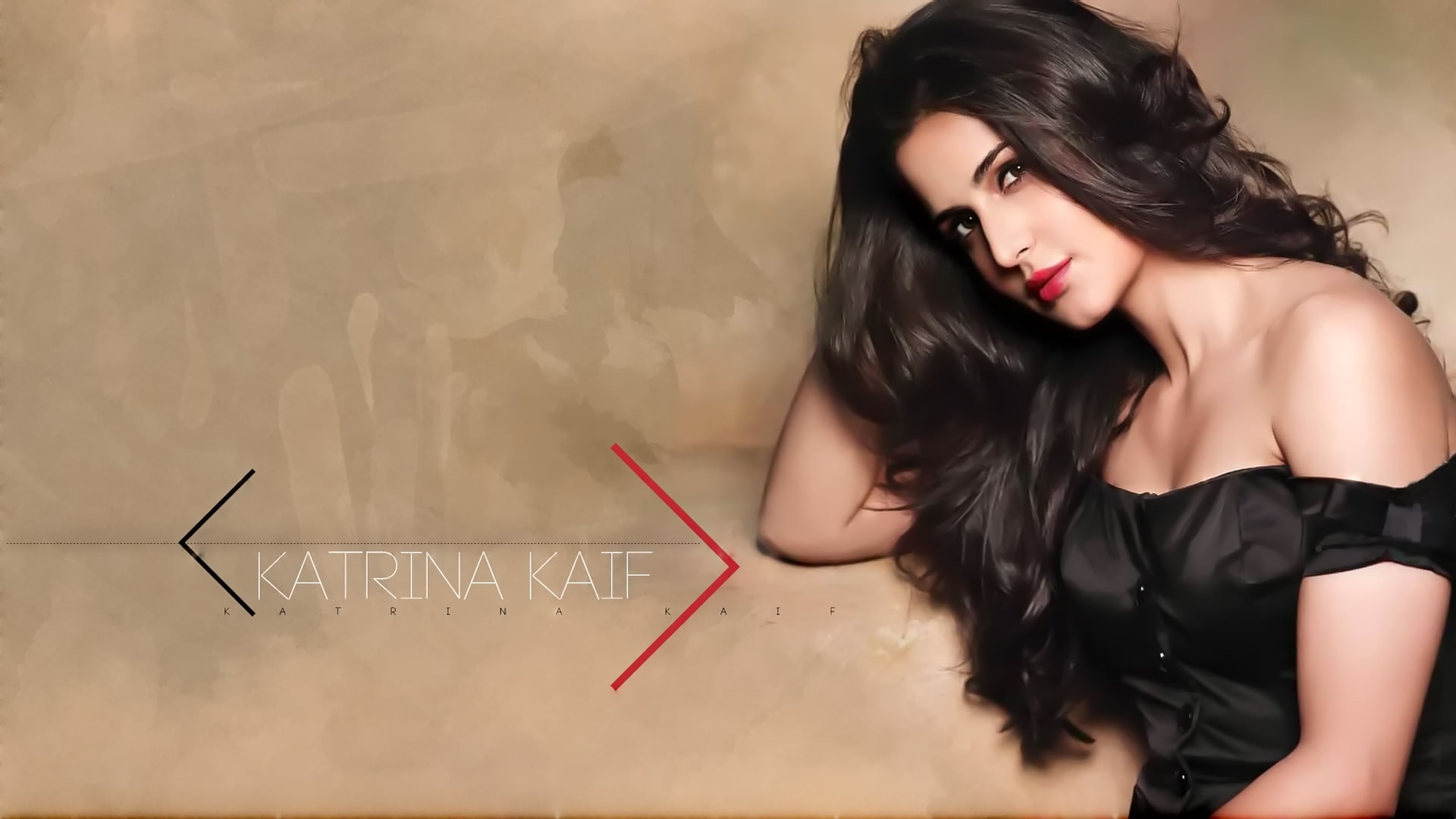 red lipstick, Bollywood actresses, Katrina Kaif, women, black dress, 1080P, HD Wallpaper