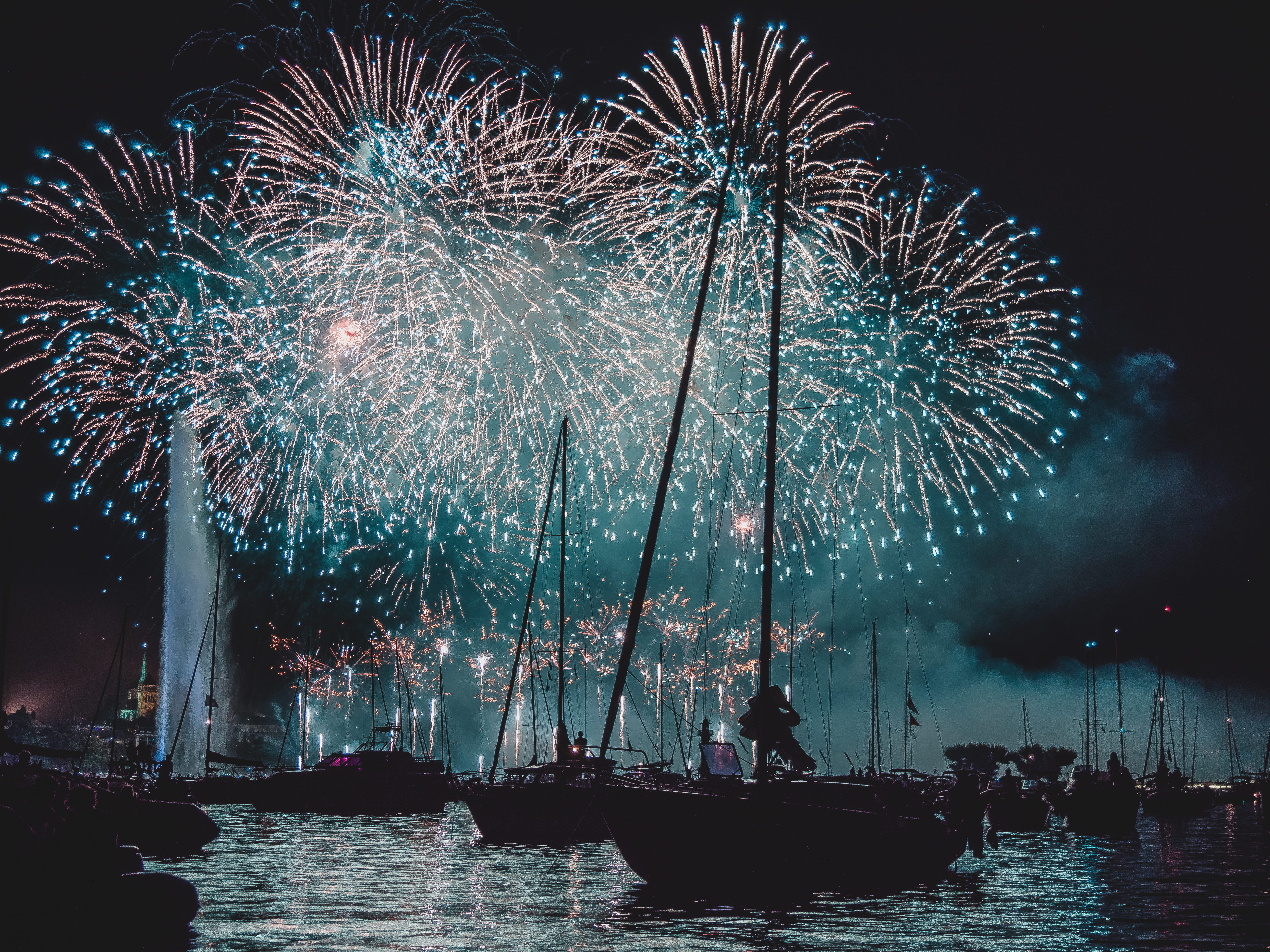 sailboat, dark, arts culture and entertainment, party, boat, transportation, firework - man made object, firework display, night, long exposure, sky, motion, HD Wallpaper