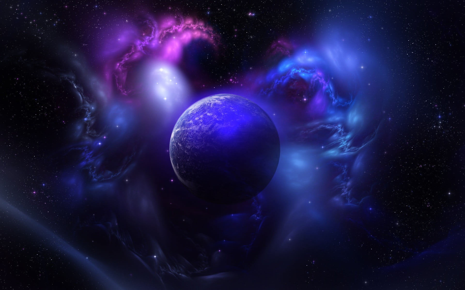 dark, nature, blue, black color, sky, dark blue, light - natural phenomenon, 1080P, planet - space, aura, night, star, earth, sphere, shiny, HD Wallpaper