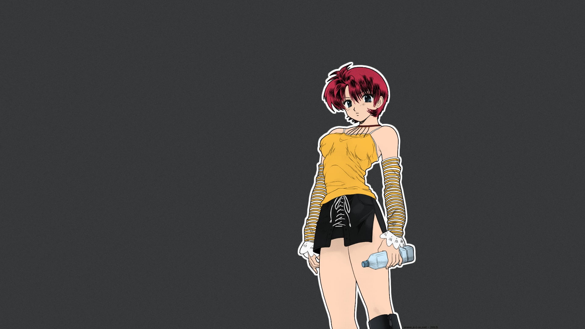 portrait, tomboys, gray background, Myuu, anime girls, manga, short skirt, looking at camera, Katsu Aki, copy space, black background, childhood, 1080P, HD Wallpaper