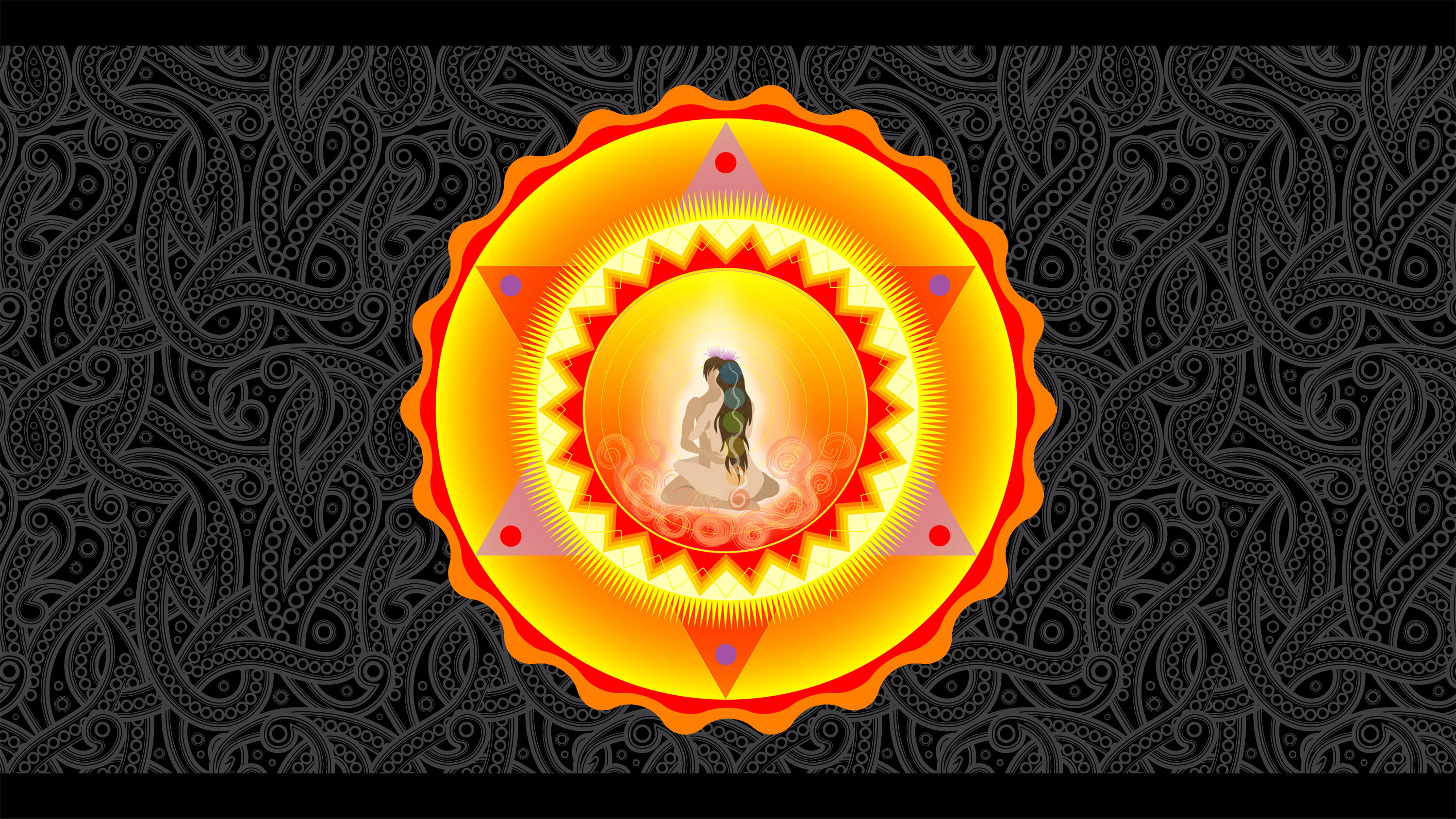 creativity, belief, orange color, illustratoin, pattern, illuminated, ornate, spirituality, border, transfer print, 2K, no people, wellbeing, design, round, HD Wallpaper
