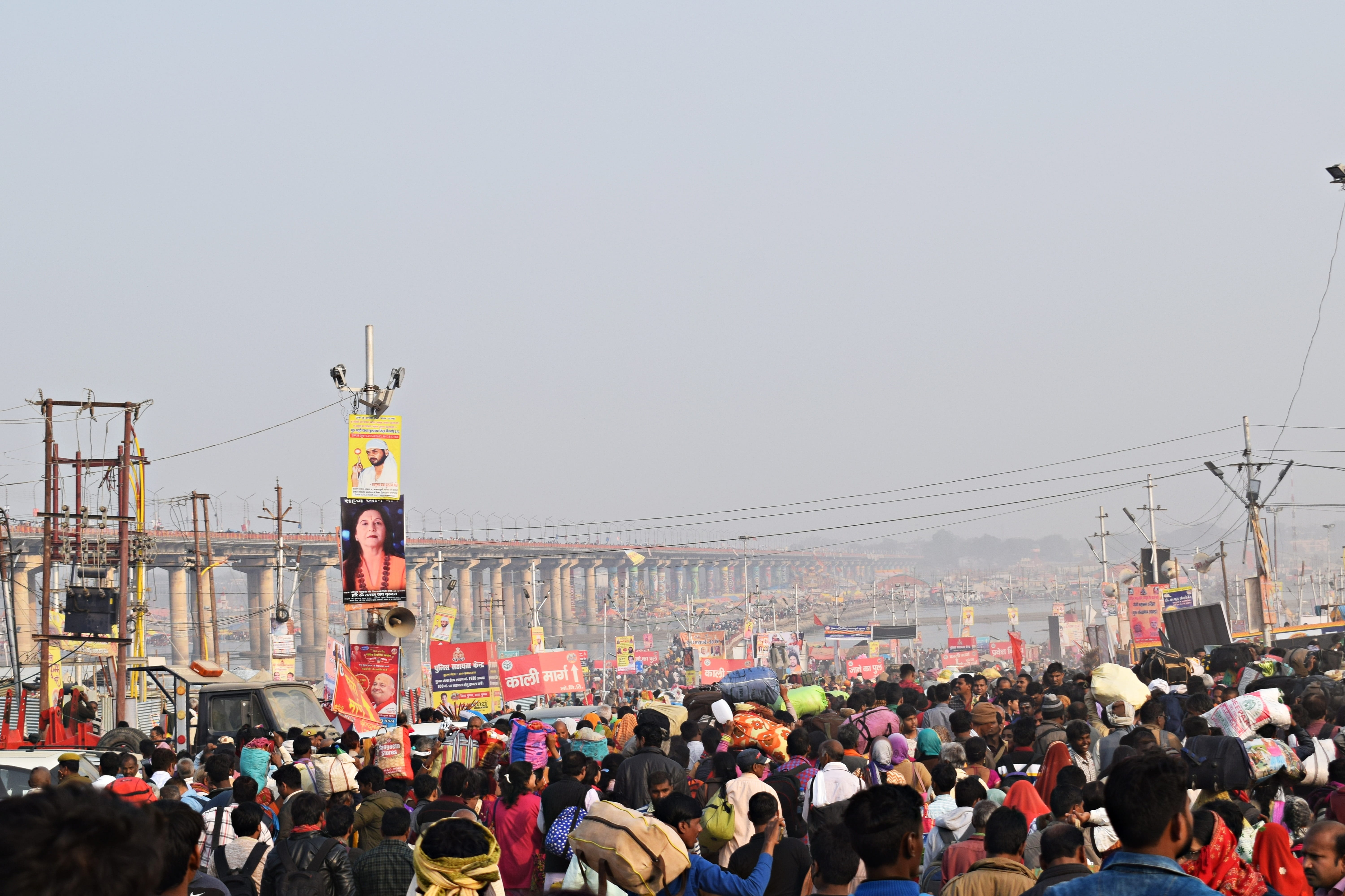 women, copy space, large group of people, sky, travel, kumbh, celebration, pragraj, crowd, river, 5K, arms raised, outdoors, spectator, adult, festival, HD Wallpaper