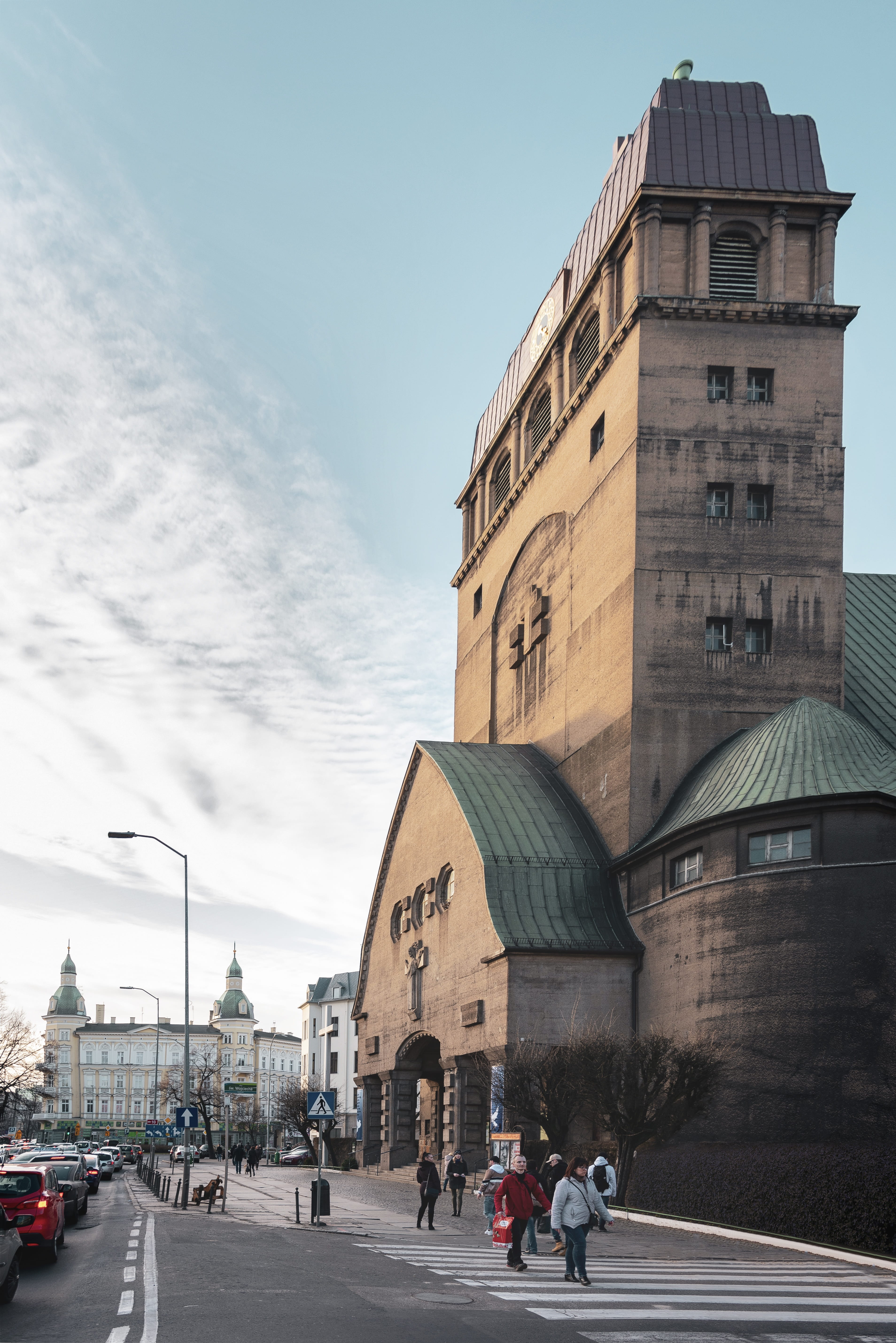 building exterior, europe, sacral, szczecin, the cathedral, street, sky, day, church, men, 5K, real people, clouds, christianity, city, incidental people, Phone HD Wallpaper