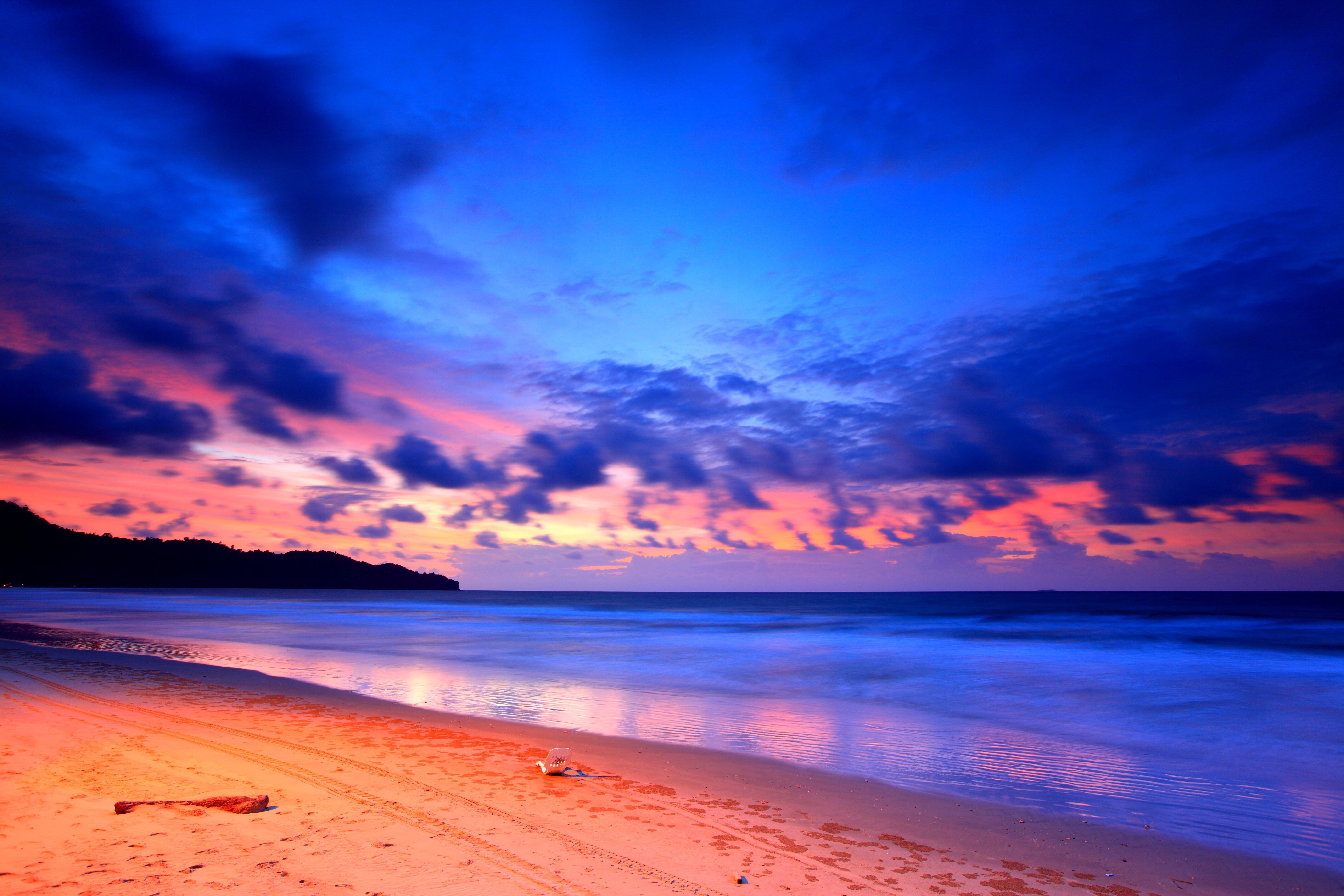 cloud - Sky, Malaysia, dusk, sea, water, vacations, sunset, idyllic, night, Canon EOS 5D Mark II, summer, 5K, daytime, blue, Canon EF, blue sky, landscape, HD Wallpaper