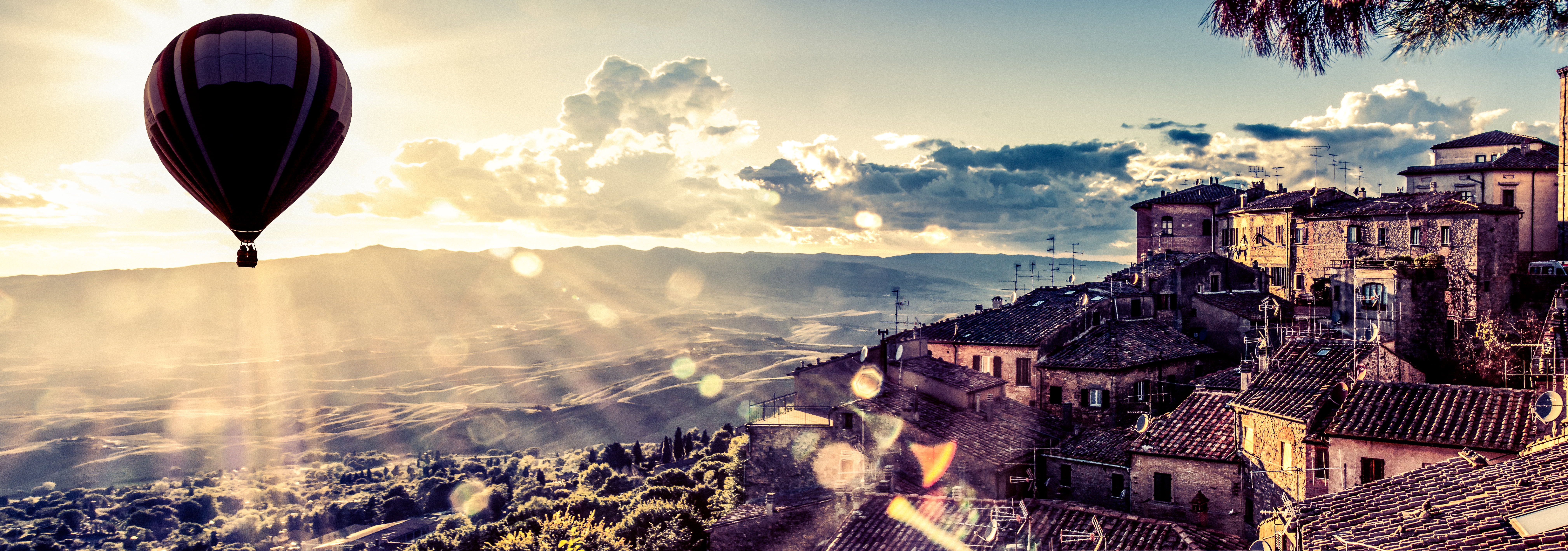 landscape, travel, air, Canon  450D, Italia, 70mm, hot, Photoshop, outdoors, hill, famous Place, cultures, Sigma, hot Air Balloon, painting, balloon, village, HD Wallpaper