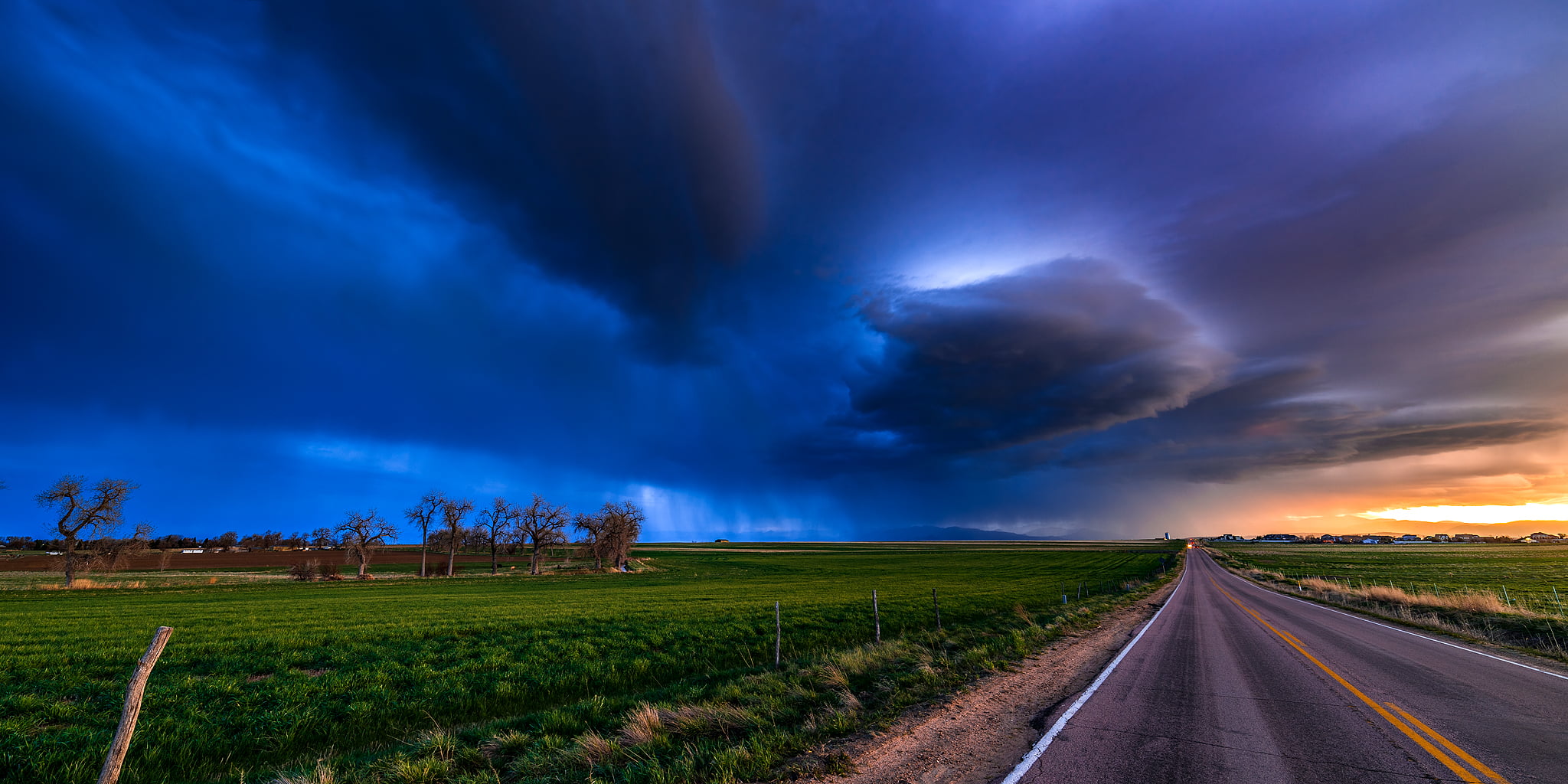 thunderstorm, sunset, 1080P, outdoors, landscape, mead  colorado, landscape photography, nature, green field, rural Scene, field, sky, blue, cloud - Sky, HD Wallpaper