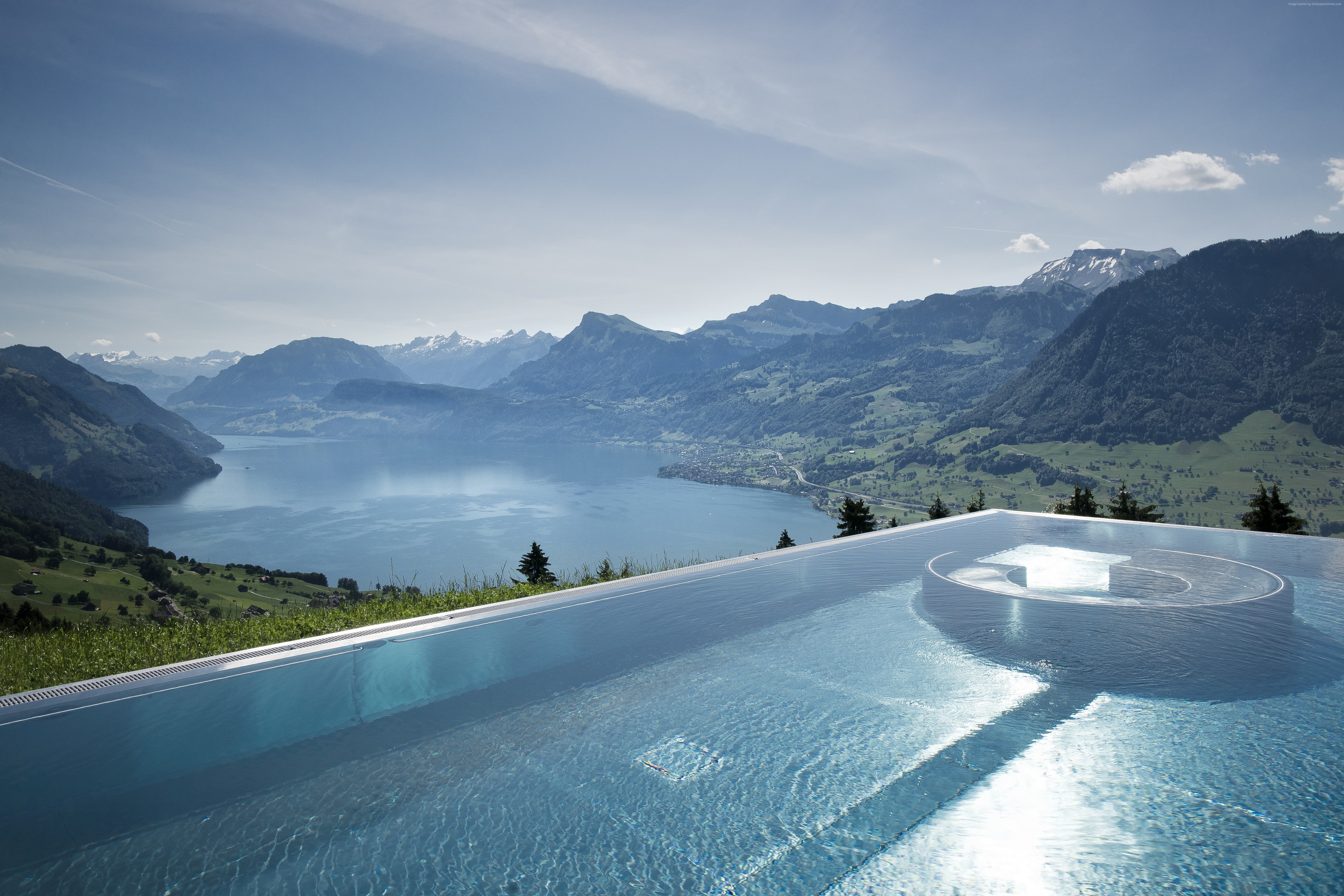 travel, Hotel Villa Honegg, 8k, 5K, Bürgenstock, pool, tourism, infinity pool, Switzerland, 4k, 5k, HD Wallpaper