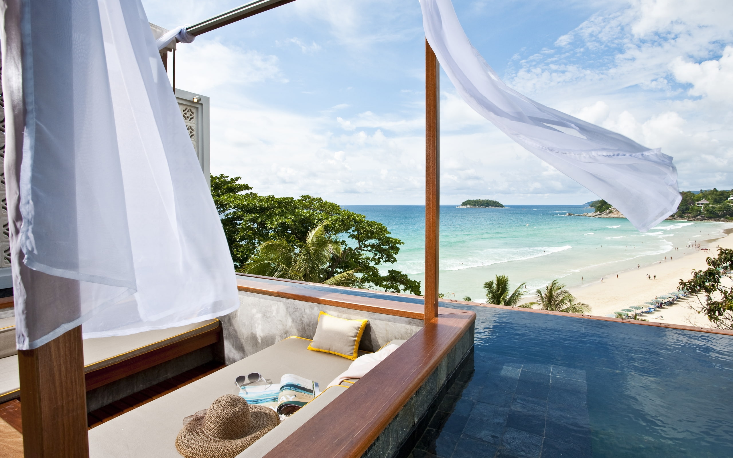 sea, pool, sand, summer, scenery, photo, exotic, 2K, infinity, HD Wallpaper