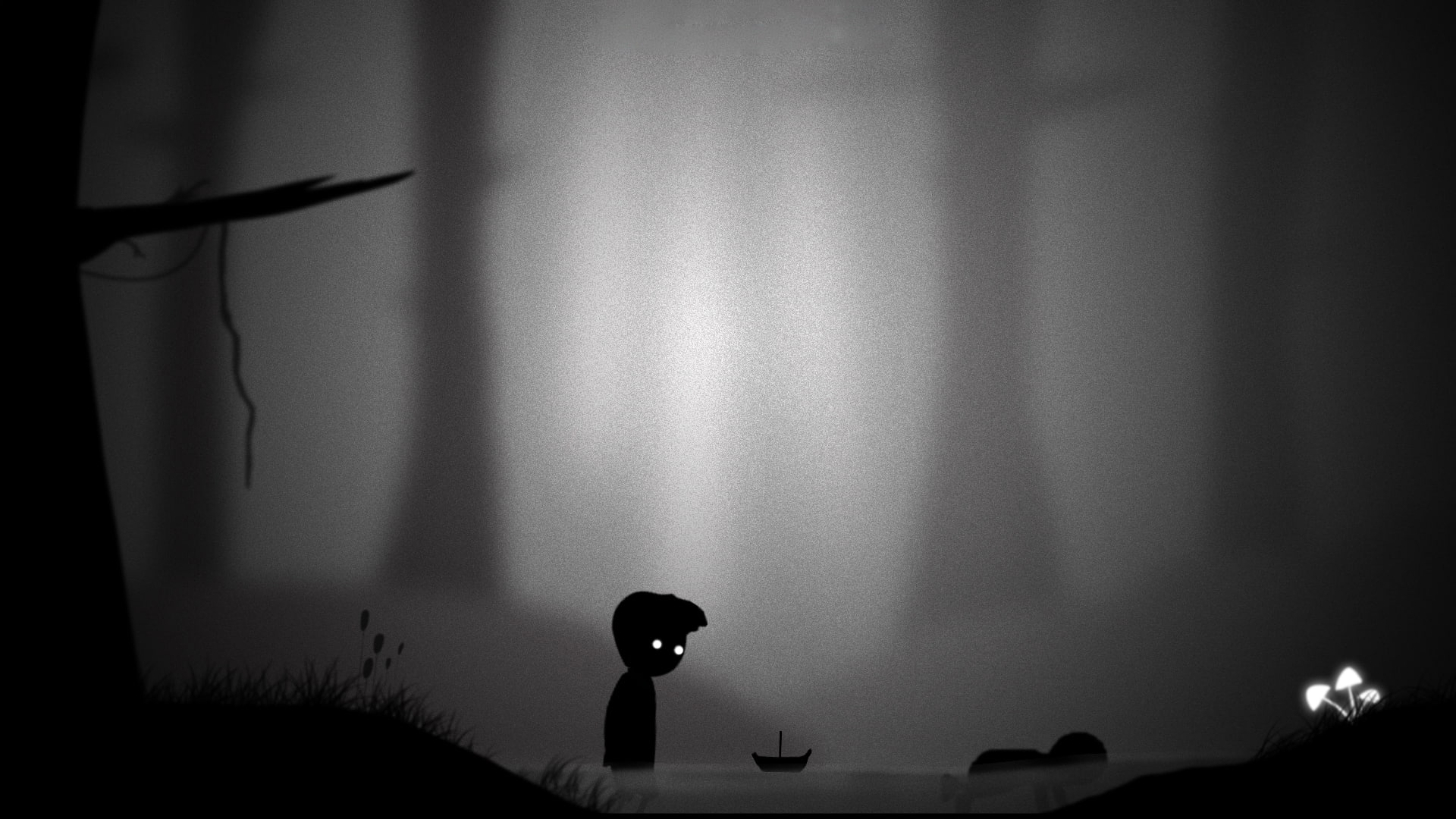 art, 1080P, boy, limbo, boat, river, mushrooms, HD Wallpaper