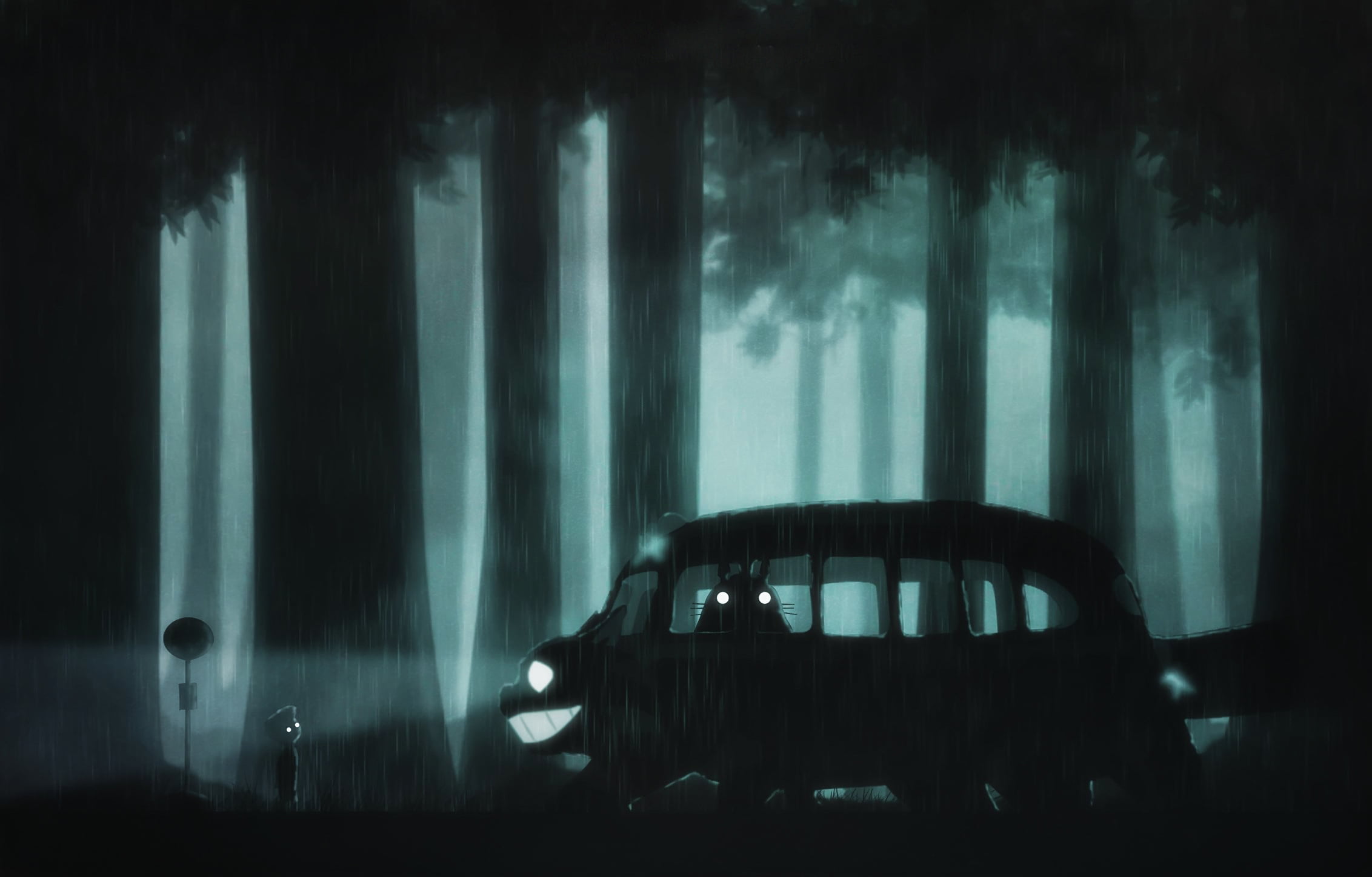 car, forest, art, Limbo, transportation, domestic room, night. rain, silhouette, land vehicle, mode of transportation, night, tree, damaged, abandoned, HD Wallpaper