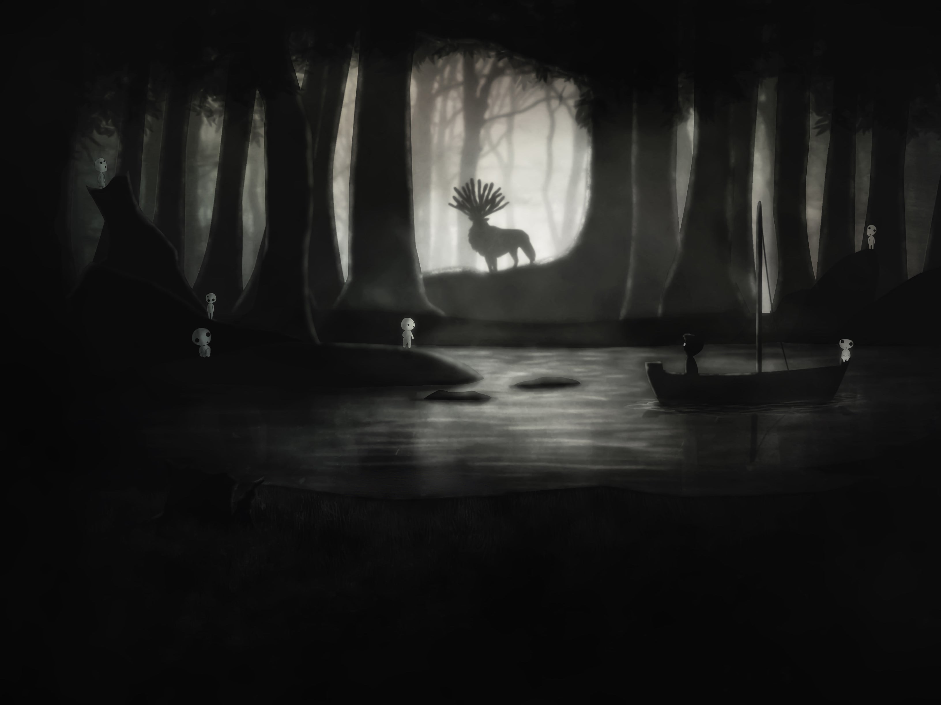 painting, one person, forest, adult, boy, dark, stage, men, deer, mid-air, human body part, day, night, indoors, nature, silhouette, leisure activity, full length, HD Wallpaper