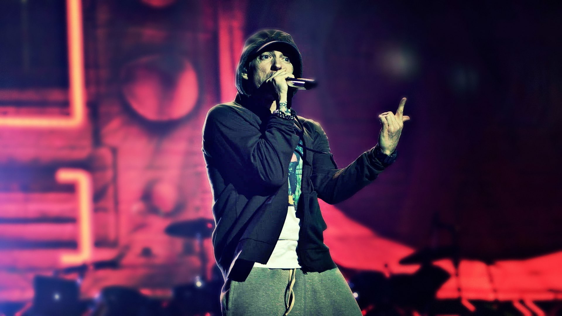 standing, music, concert, microphone, performing arts event, illuminated, nightlife, performance, musician, young adult, eminem rap, singing, adult, stage - performance space, HD Wallpaper