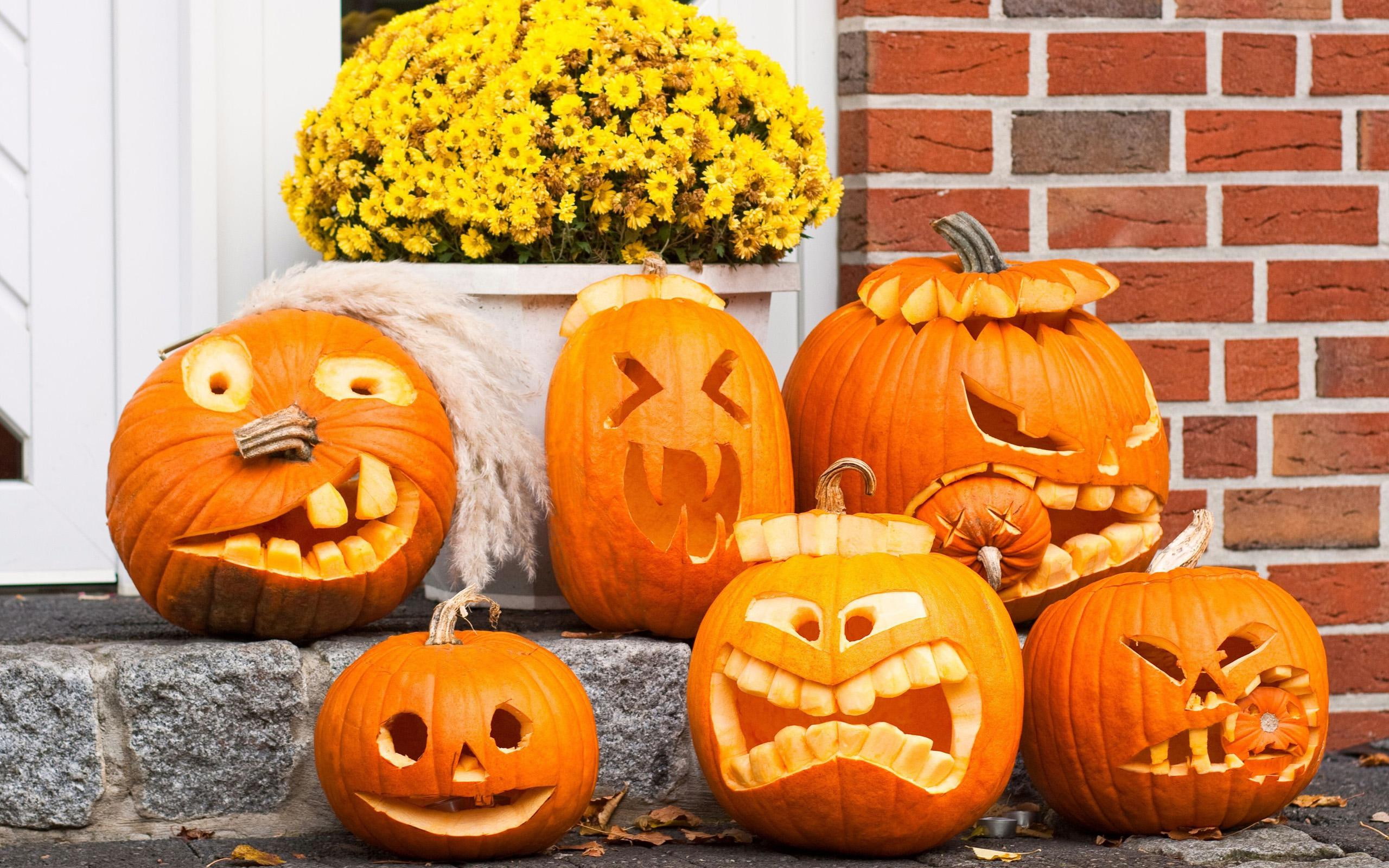 funny, lanterns, pumpkin, 2K, faces, jack, o, halloween, HD Wallpaper